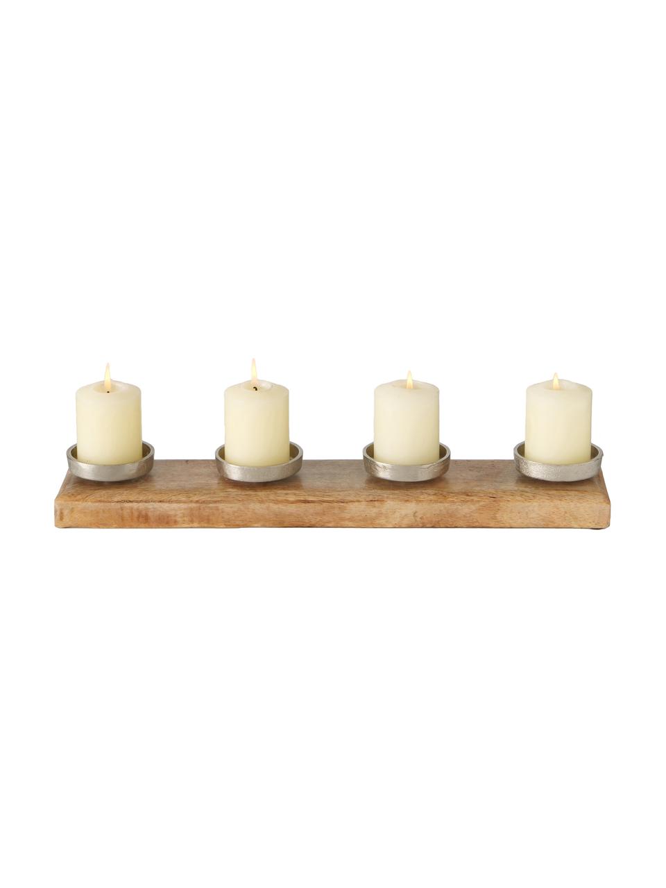 Candelabro Stiegler, Legno di mango, alluminio nichelato, Legno di mango, argentato, Larg. 50 x Alt. 6 cm