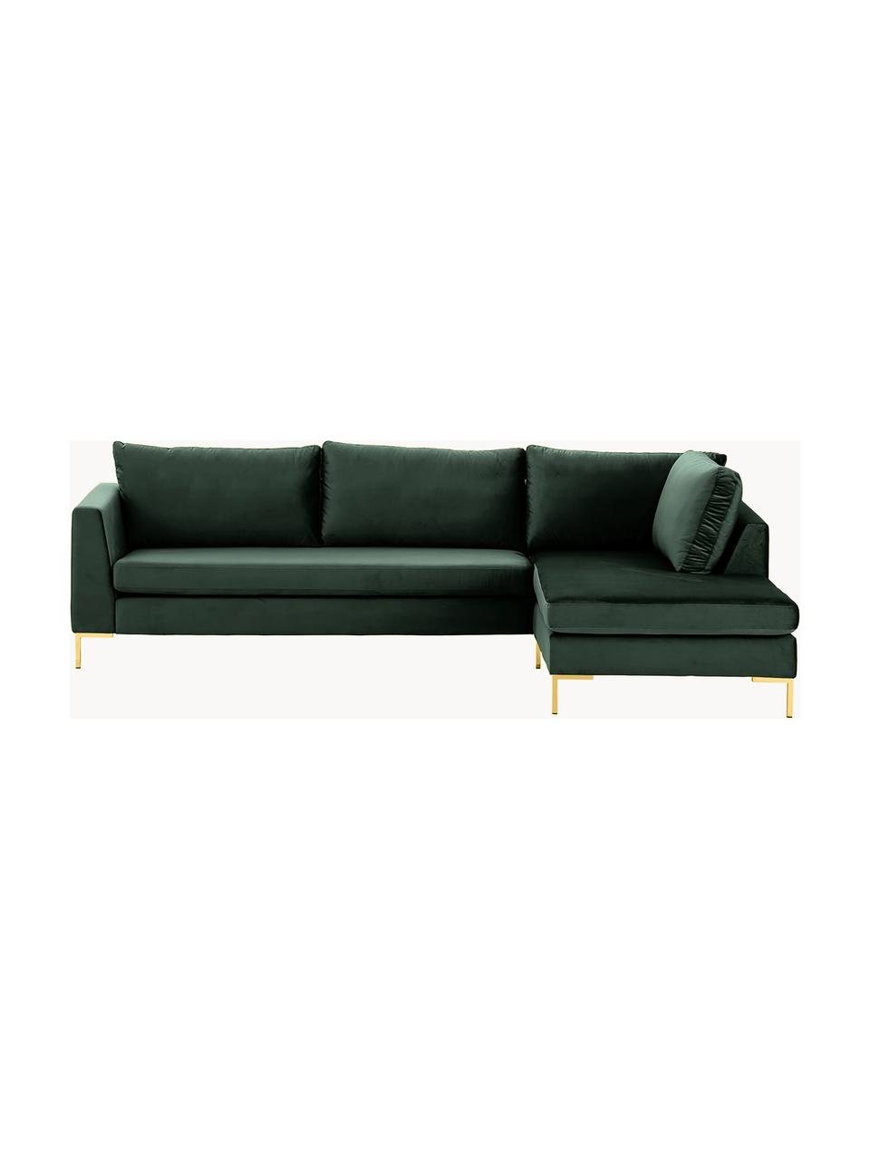 Samt-Ecksofa Luna, Bezug: Samt (100 % Polyester), O, Gestell: Massives Buchenholz, Schi, Füße: Metall, galvanisiert Das , Samt Dunkelgrün, B 280 x T 184 cm, Eckteil links