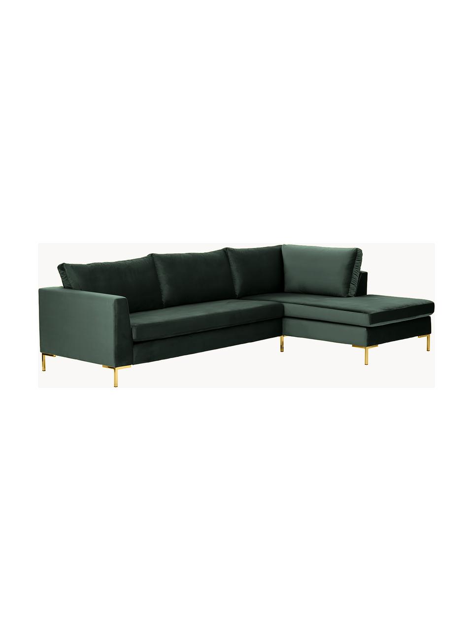 Samt-Ecksofa Luna, Bezug: Samt (100 % Polyester) De, Gestell: Massives Buchenholz, Schi, Füße: Metall, galvanisiert Das , Samt Dunkelgrün, B 280 x T 184 cm, Eckteil links