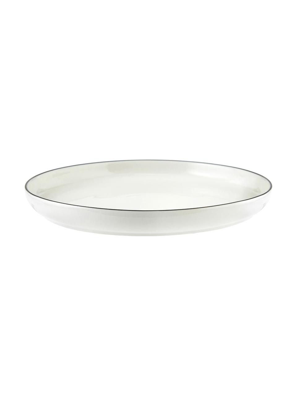 Sada porcelánového nádobí Facile, pro 6 osob (18 dílů), Vysoce kvalitní tvrdý porcelán (cca 50 % kaolinu, 25 % křemene a 25 % živce), Krémově bílá s černým okrajem, Pro 6 osob (18 dílů)