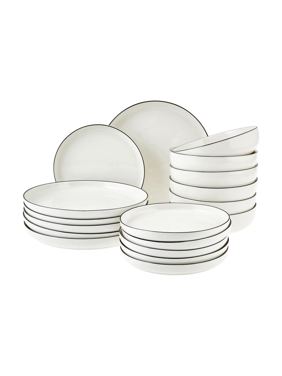 Service de table porcelaine Facile, 6 personnes (18 élém.), Porcelaine robuste de haute qualité (env. 50 % kaolin, 25 % quartz et 25 % feldspath), Noir, 6 personnes (18 élém.)