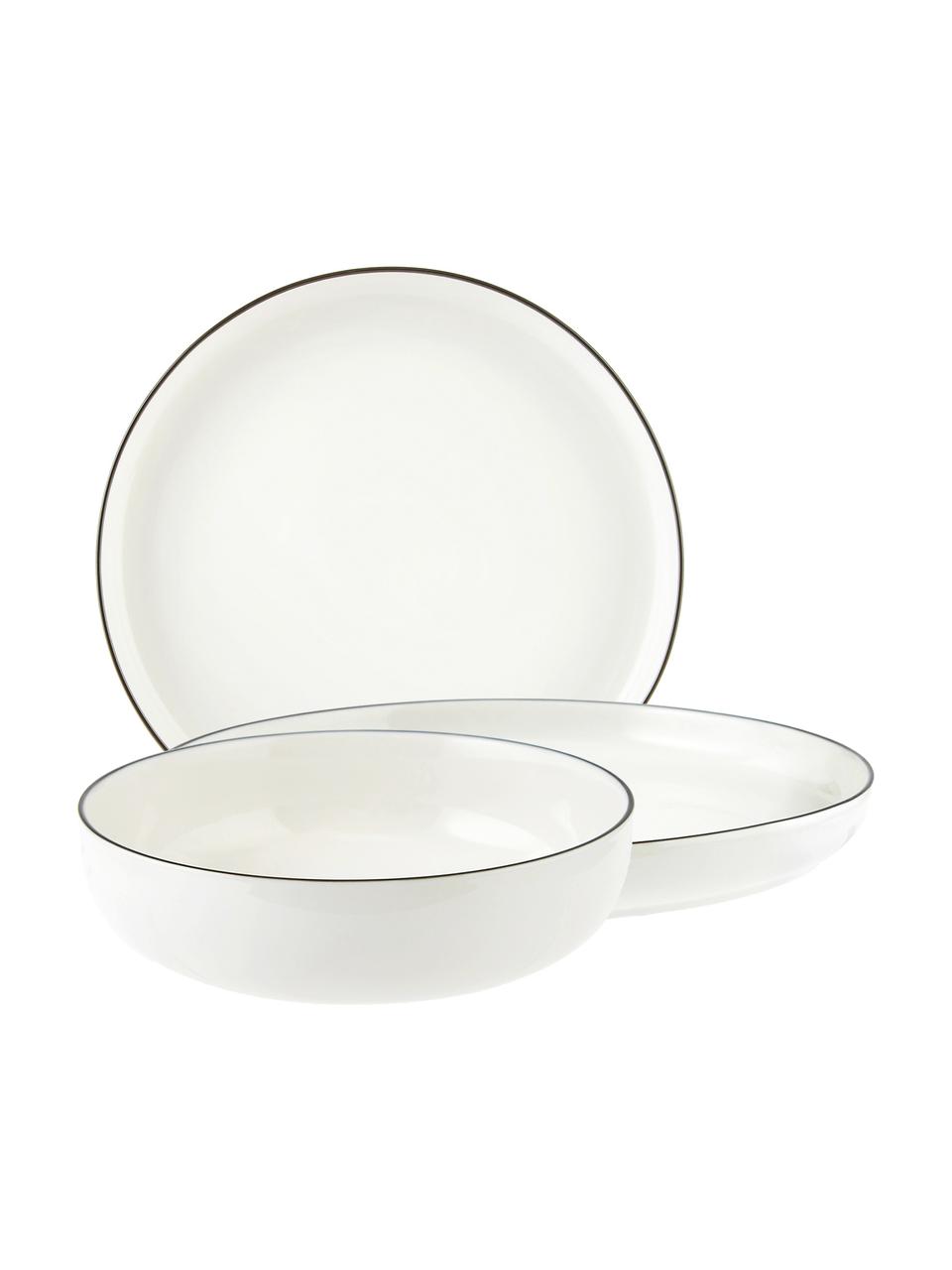 Komplet naczyń z porcelany Facile, dla 6 osób (18 elem.), Porcelana twarda (ok. 50% kaolin, 25% kwarc i 25% szpat), Czarny, dla 6 osób (18 elem.)