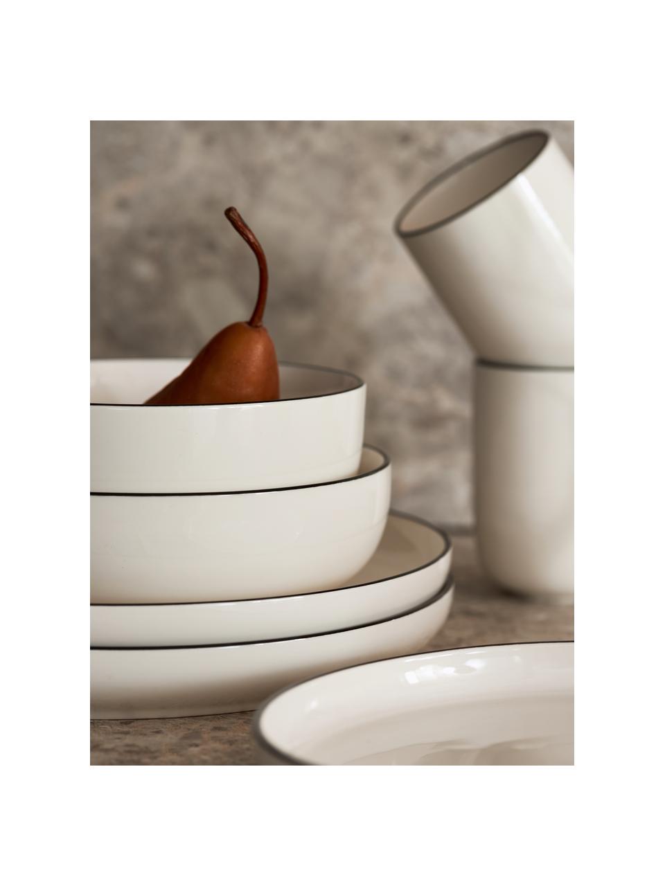 Komplet naczyń z porcelany Facile, dla 6 osób (18 elem.), Porcelana twarda (ok. 50% kaolin, 25% kwarc i 25% szpat), Złamana biel z czarną krawędzią, dla 6 osób (18 elem.)