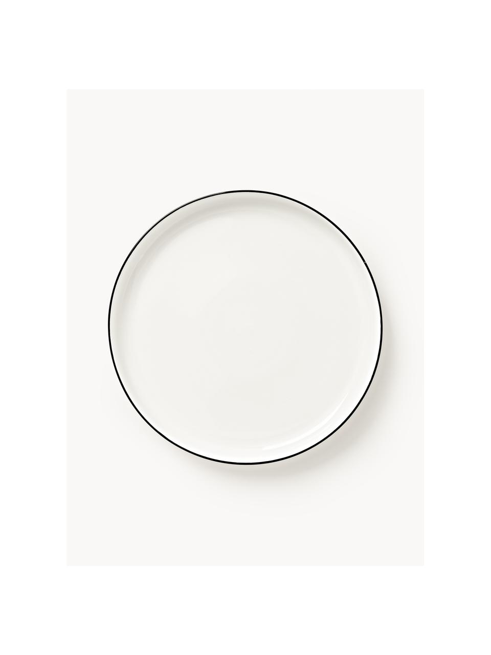 Vajilla de porcelana Facile, 6 comensales (18 pzas.), Porcelana dura de alta calidad (aprox. 50% caolín, 25% cuarzo y 25% feldespato), Blanco Off White con borde negro, 6 comensales (18 pzas.)