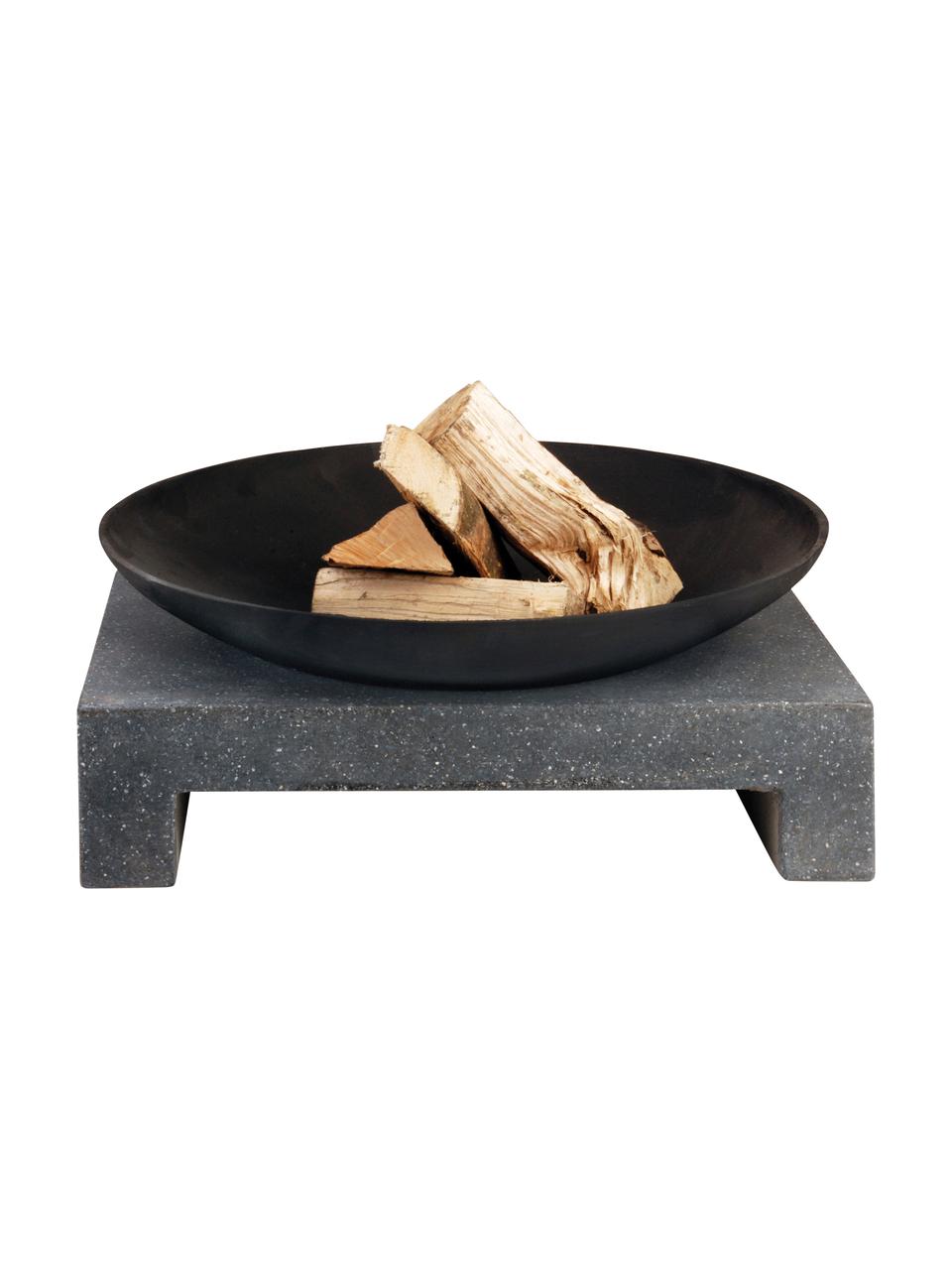 Feuerschale Granito mit Sockel, Schale: Metall, beschichtet, Sockel: Terrazzo, Schwarz, 59 x 25 cm
