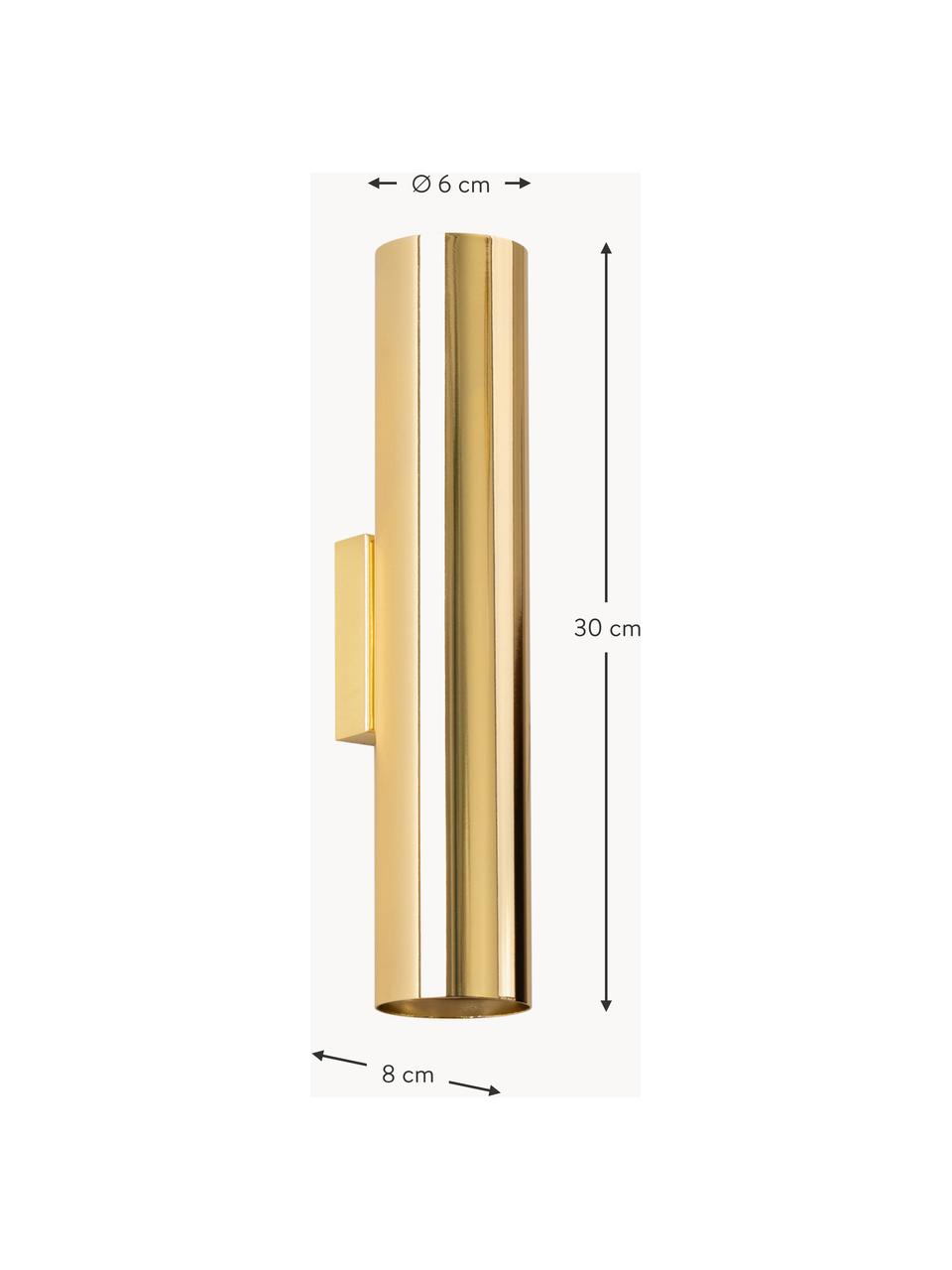 Malé nástěnné svítidlo Castro, Potažená ocel, Lesklá zlatá, Ø 6 cm, V 30 cm