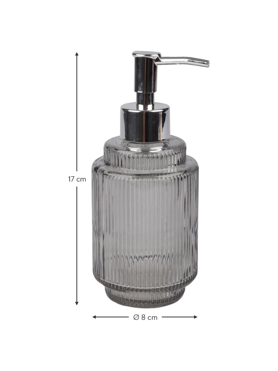 Dispenser sapone in vetro scanalato Ligia, Vetro, Grigio, trasparente, argentato, Ø 8 x Alt. 17 cm