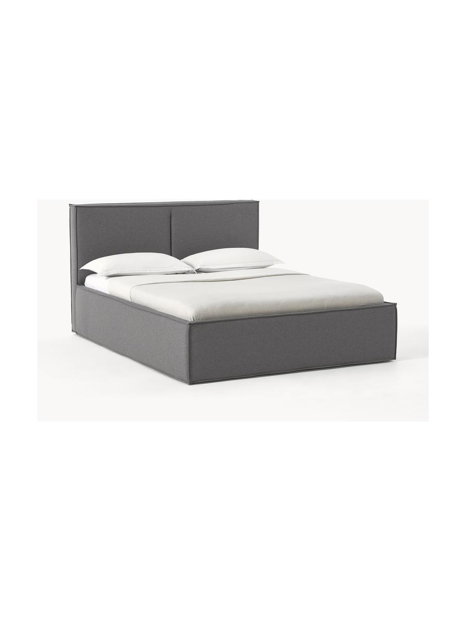 Cama tapizada con espacio de almacenamiento Dream, Tapizado: poliéster (texturizado) A, Estructura: madera de pino maciza y m, Tejido gris oscuro, An 160 x L 200 cm