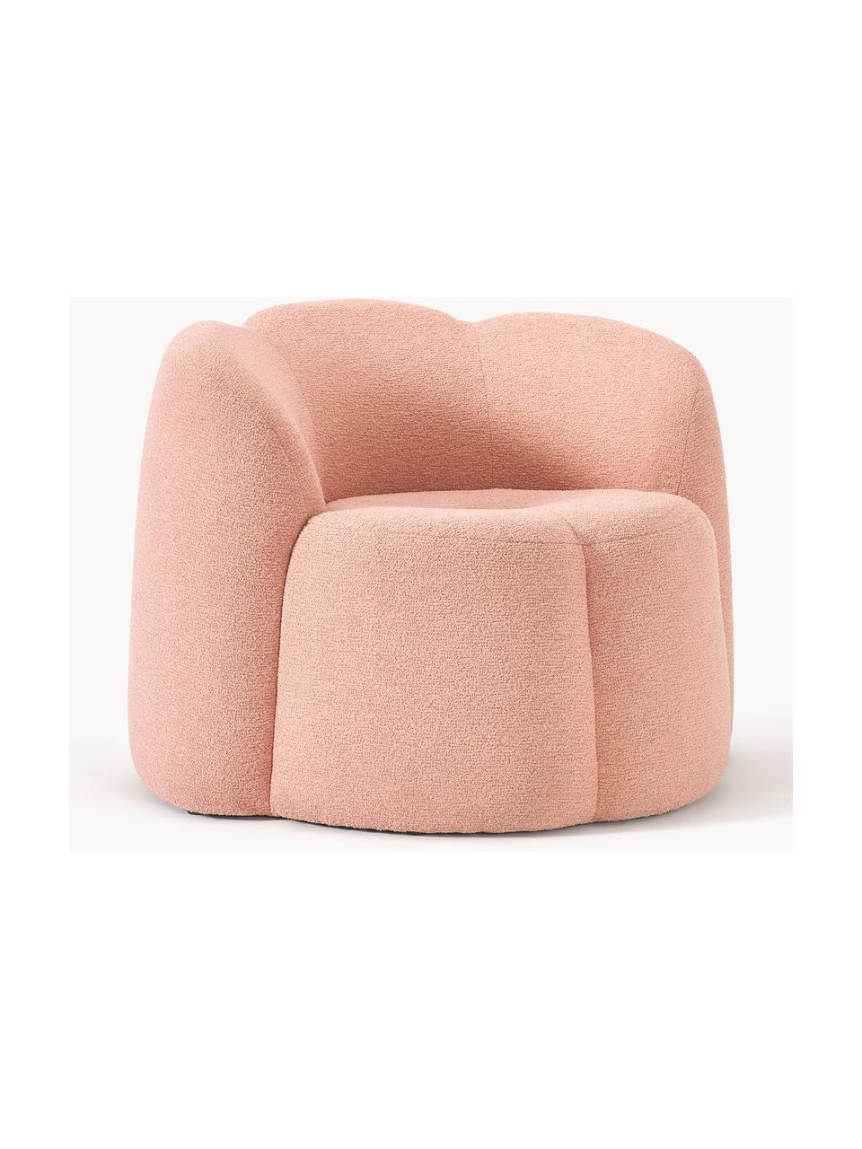 Fotel wypoczynkowy bouclé Fleur, Tapicerka: bouclé (100% poliester) D, Stelaż: lite drewno eukaliptusowe, Jasny różowy, S 105 x G 95 cm