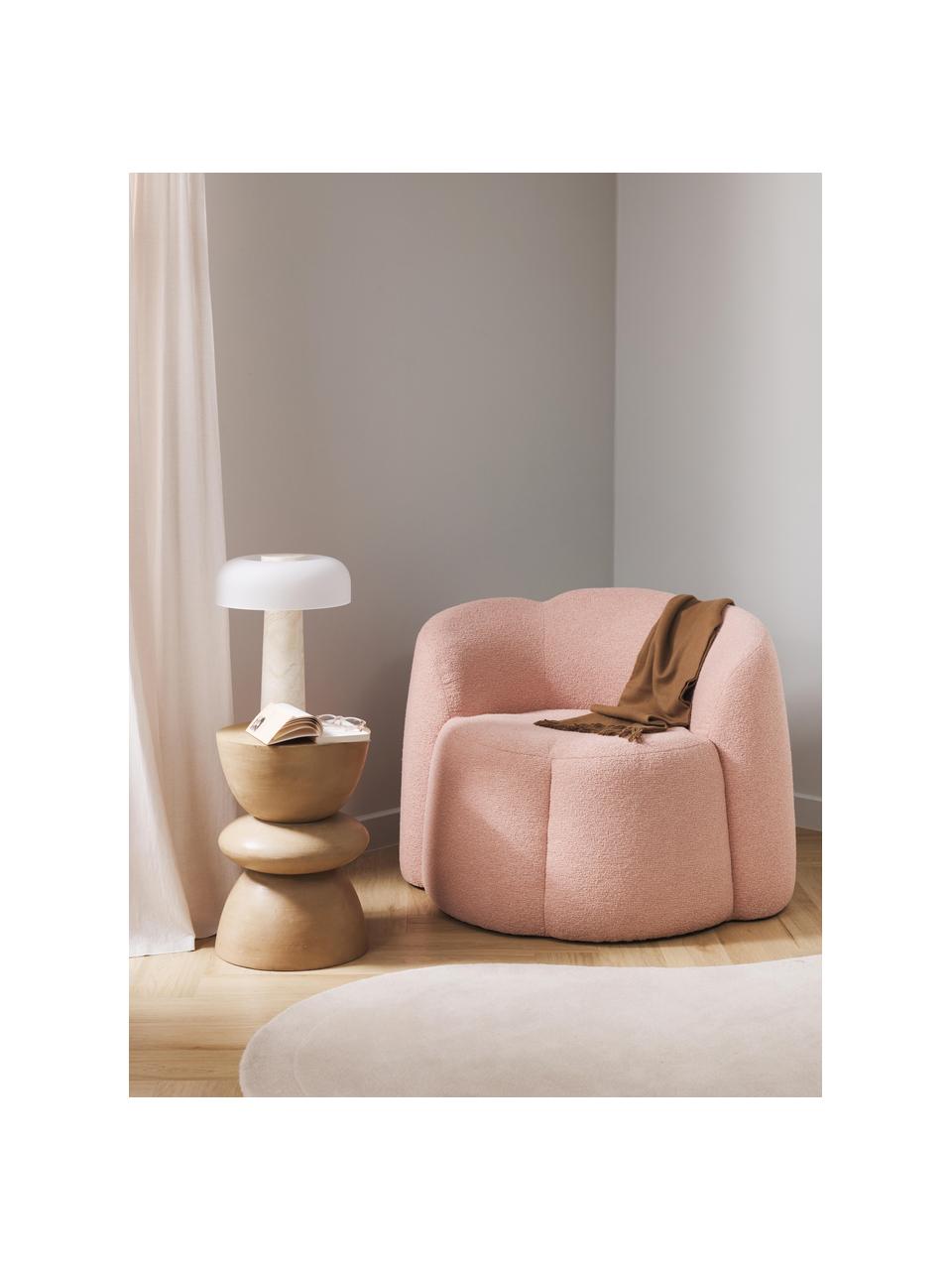 Bouclé loungefauteuil Fleur, Bekleding: bouclé (100% polyester) M, Frame: massief eucalyptushout, F, Lichtroze, B 105 x D 95 cm