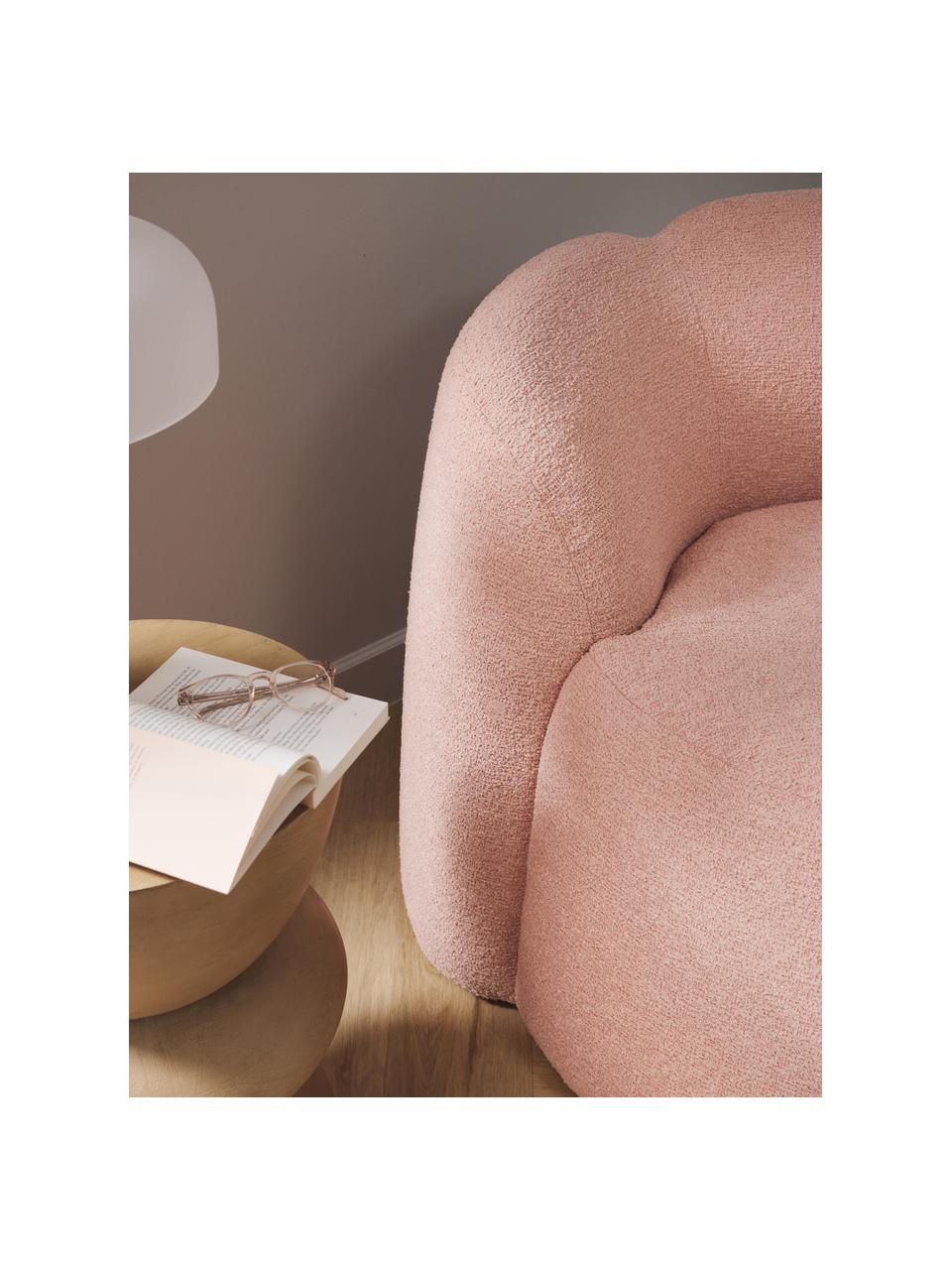 Bouclé loungefauteuil Fleur, Bekleding: bouclé (100% polyester) M, Frame: massief eucalyptushout, F, Lichtroze, B 105 x D 95 cm