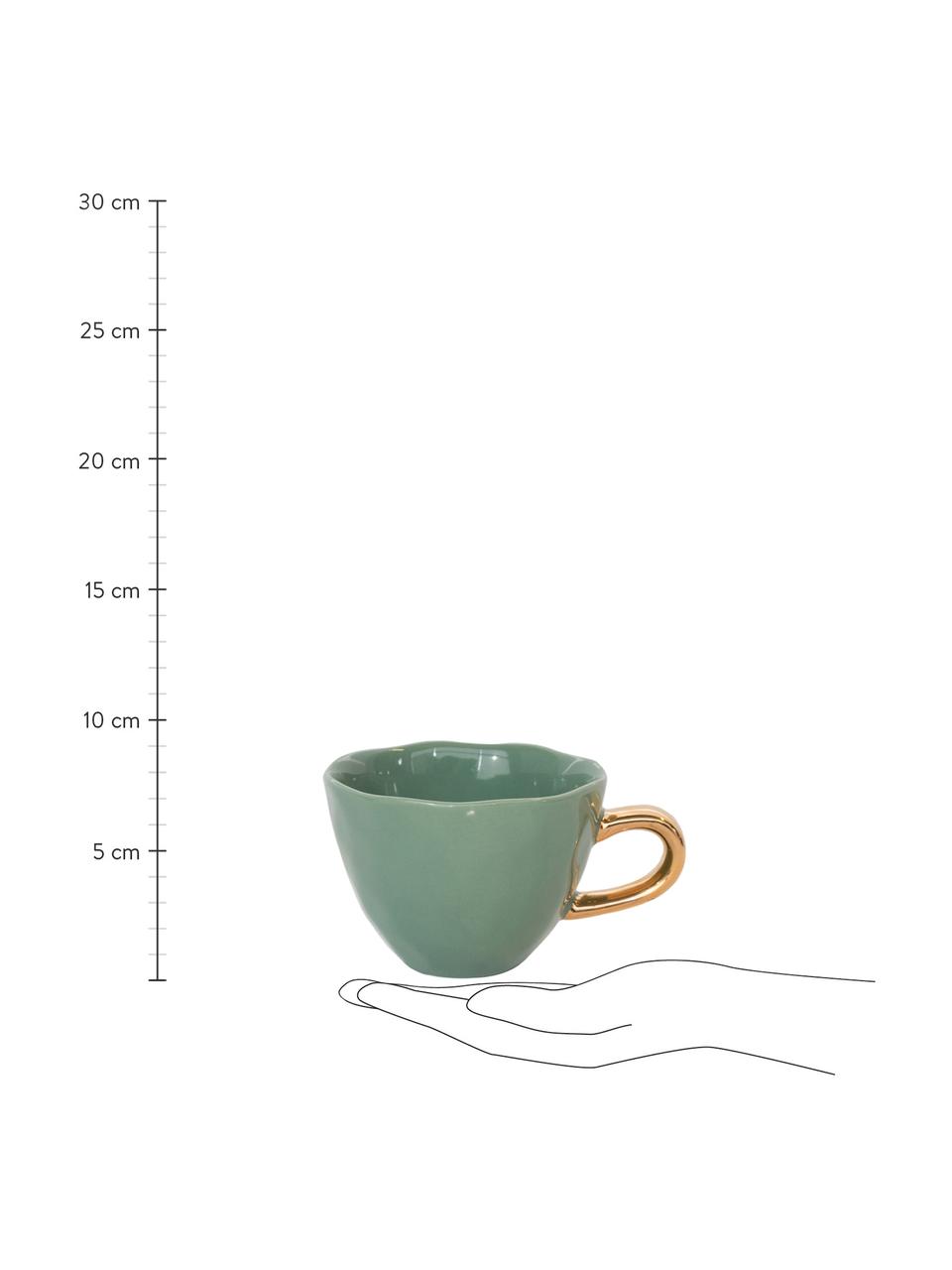 Tasse à thé avec poignée dorée Good Morning, Grès cérame, Vert foncé, couleur dorée, Ø 11 x haut. 8 cm, 350 ml