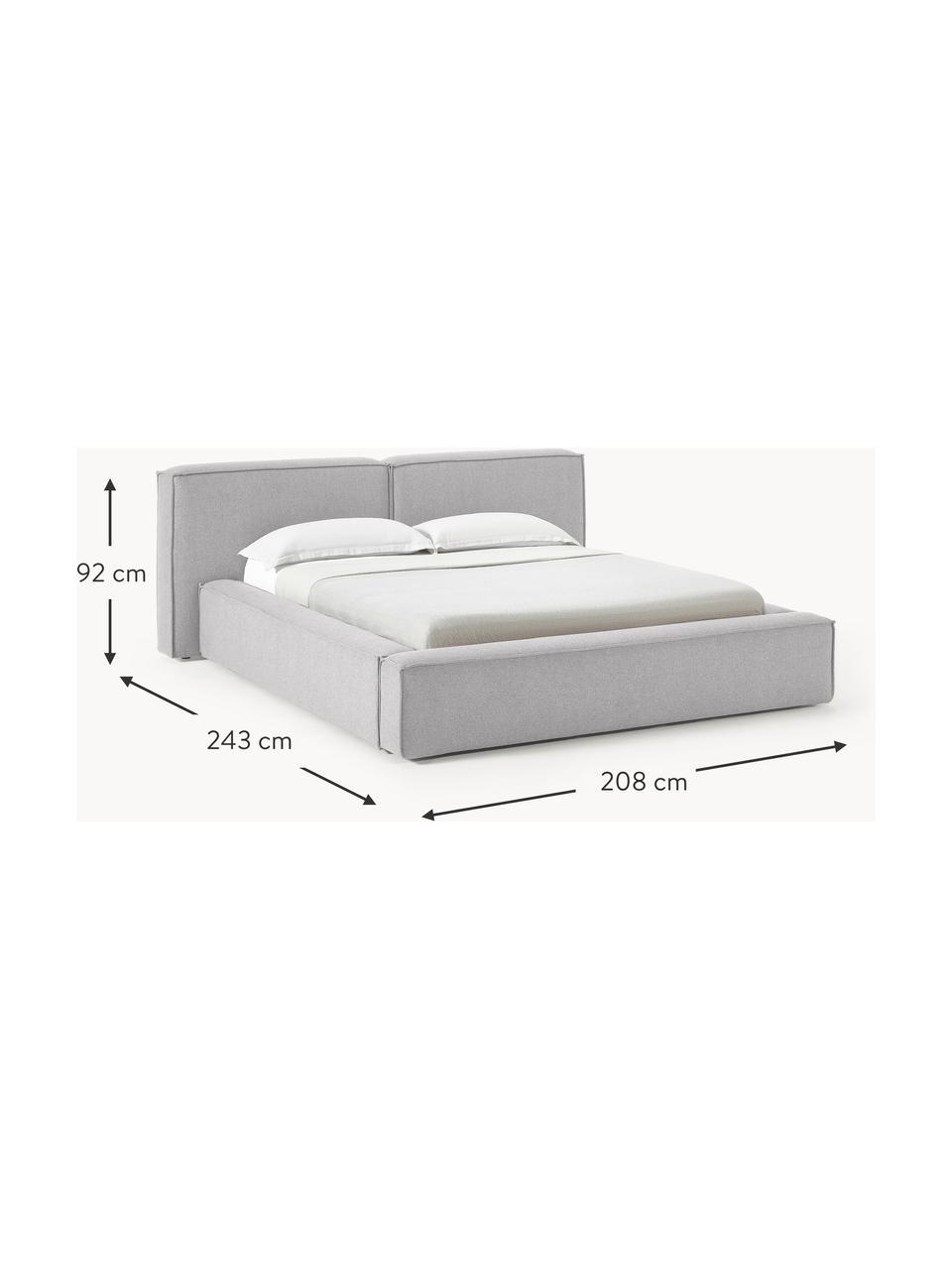 Čalouněná postel s úložným prostorem Lennon, Šedá, Š 248 cm, D 243 cm (plocha k ležení 180 cm x 200 cm)