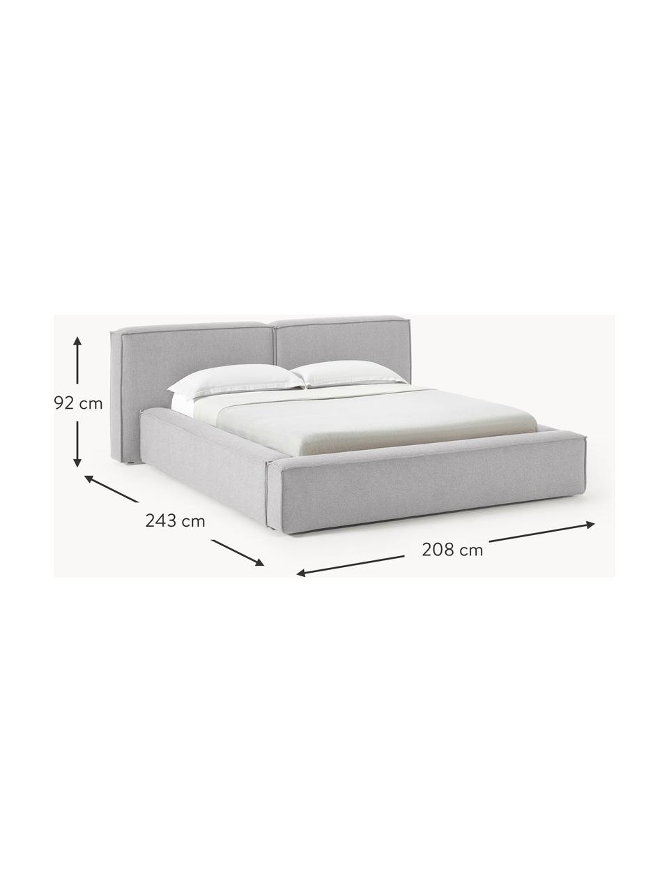 Cama tapizada Lennon, con espacio de almacenamiento, Tapizado: 100% poliéster Alta resis, Estructura: madera de pino maciza, ma, Patas: madera, plástico Este pro, Tejido gris, An 248 x L 243 cm (colchón 180 x 200 cm)