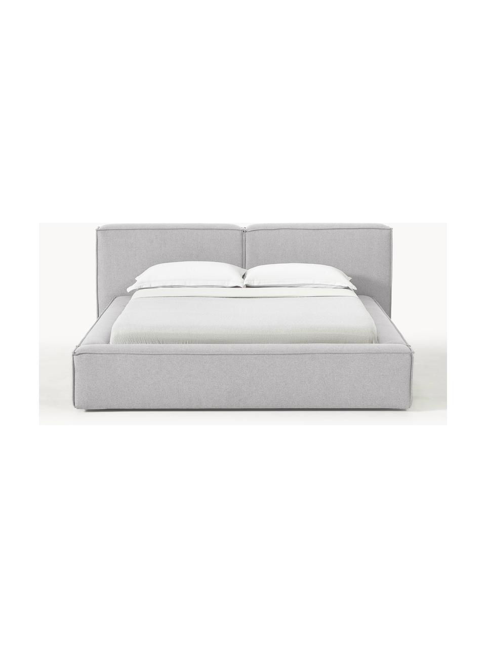 Letto imbottito con contenitore Lennon, Rivestimento: 100% poliestere Il rivest, Struttura: legno di pino massiccio, , Piedini: legno, plastica Questo pr, Tessuto grigio, Larg. 248 x Lung. 243 cm (superfice 180 x 200 cm)