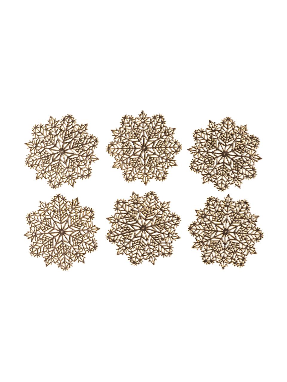 Placemats Snowflake, 6 stuks, Kunststof, Goudkleurig, Ø 10 x H 1 cm