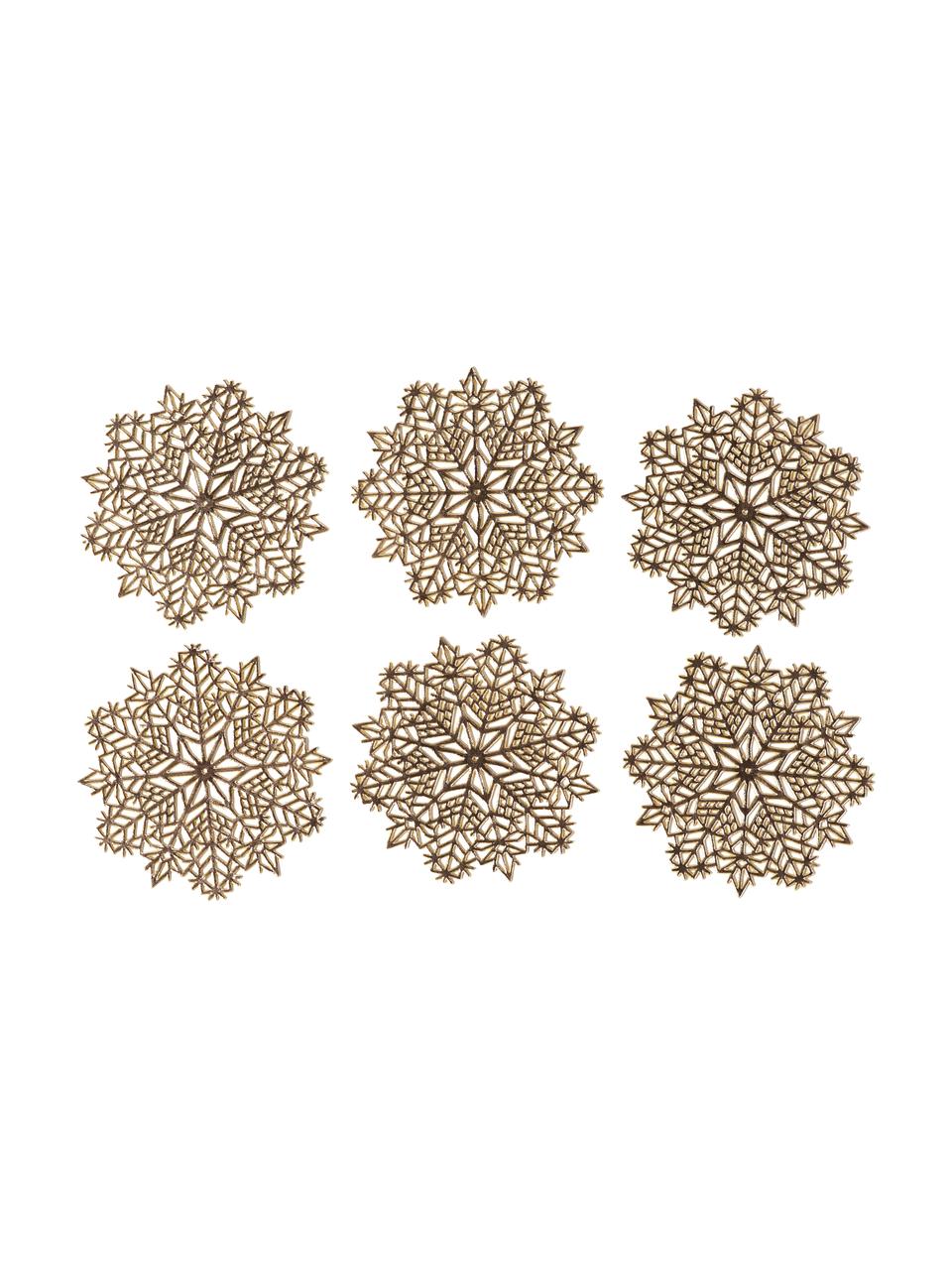 Tovagliette americane dorate Snowflake 6 pz, Plastica, Dorato, Ø 10 x Alt. 1 cm
