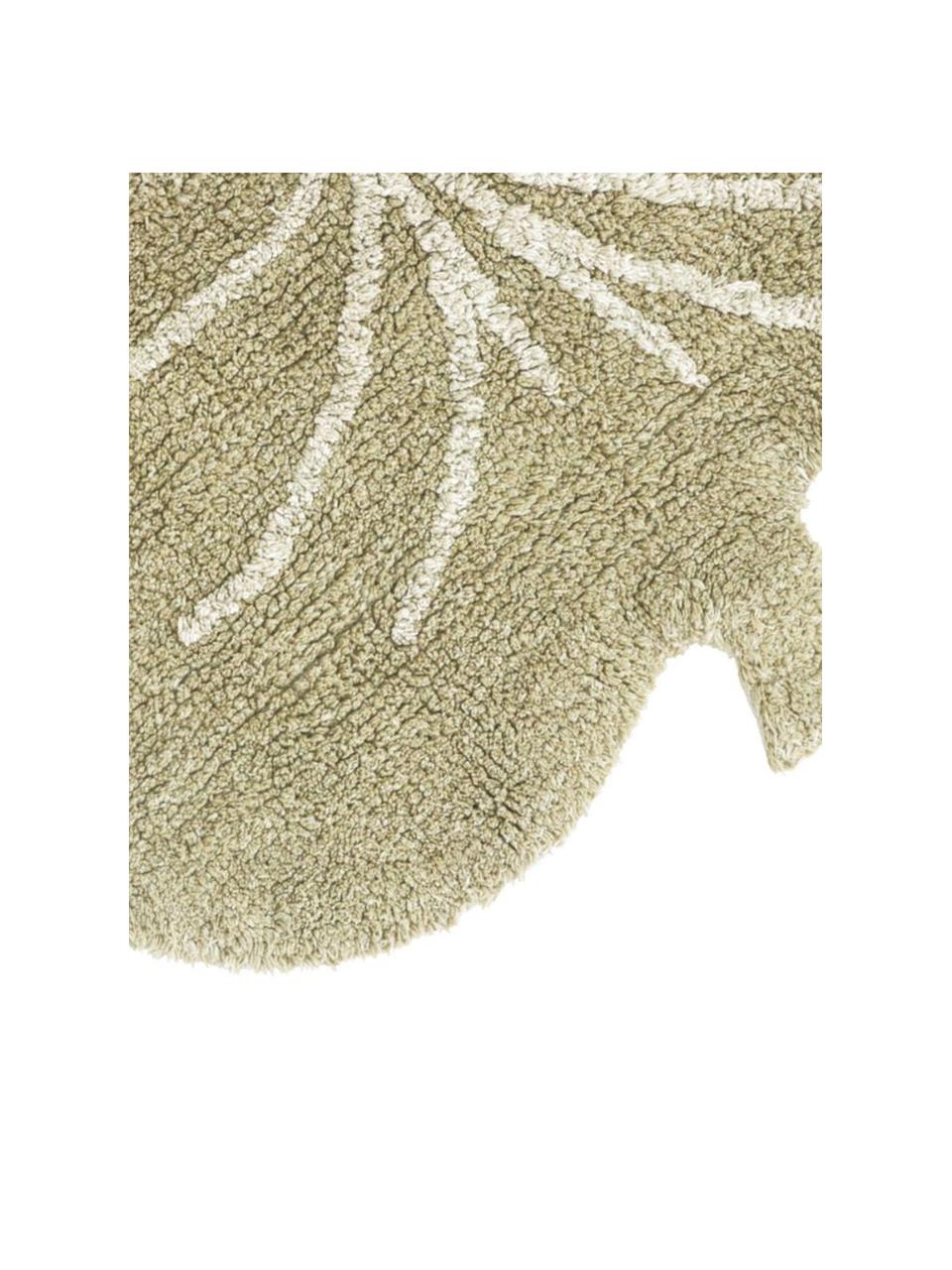 Handgewebter Kinderteppich Mini Monstera mit Hoch-Tief-Effekt, Flor: 97 % Baumwolle, 3 % Kunst, Olivgrün, Off White, B 75 x L 100 cm (Größe XS)