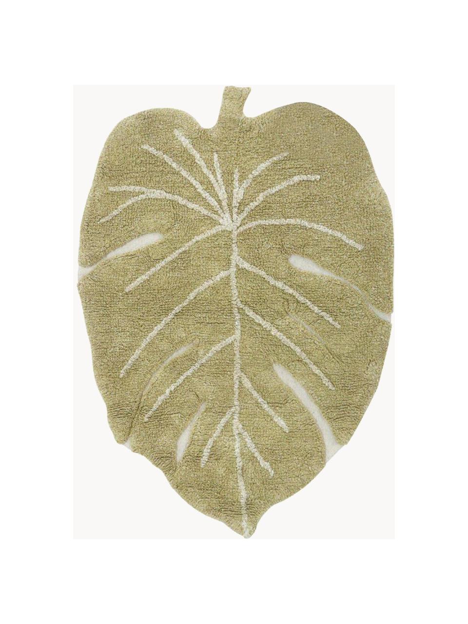 Handgewebter Kinderteppich Mini Monstera mit Hoch-Tief-Effekt, waschbar, Flor: 97 % Baumwolle, 3 % Kunst, Olivgrün, Off White, B 75 x L 100 cm (Größe XS)