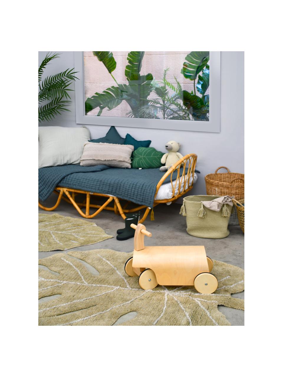 Handgeweven kindervloerkleed Mini Monstera met hoog-laag effect, wasbaar, Bovenzijde: 97% katoen, 3% kunstvezel, Onderzijde: 100% katoen, Olijfgroen, Off White, B 75 x L 100 cm (maat XS)