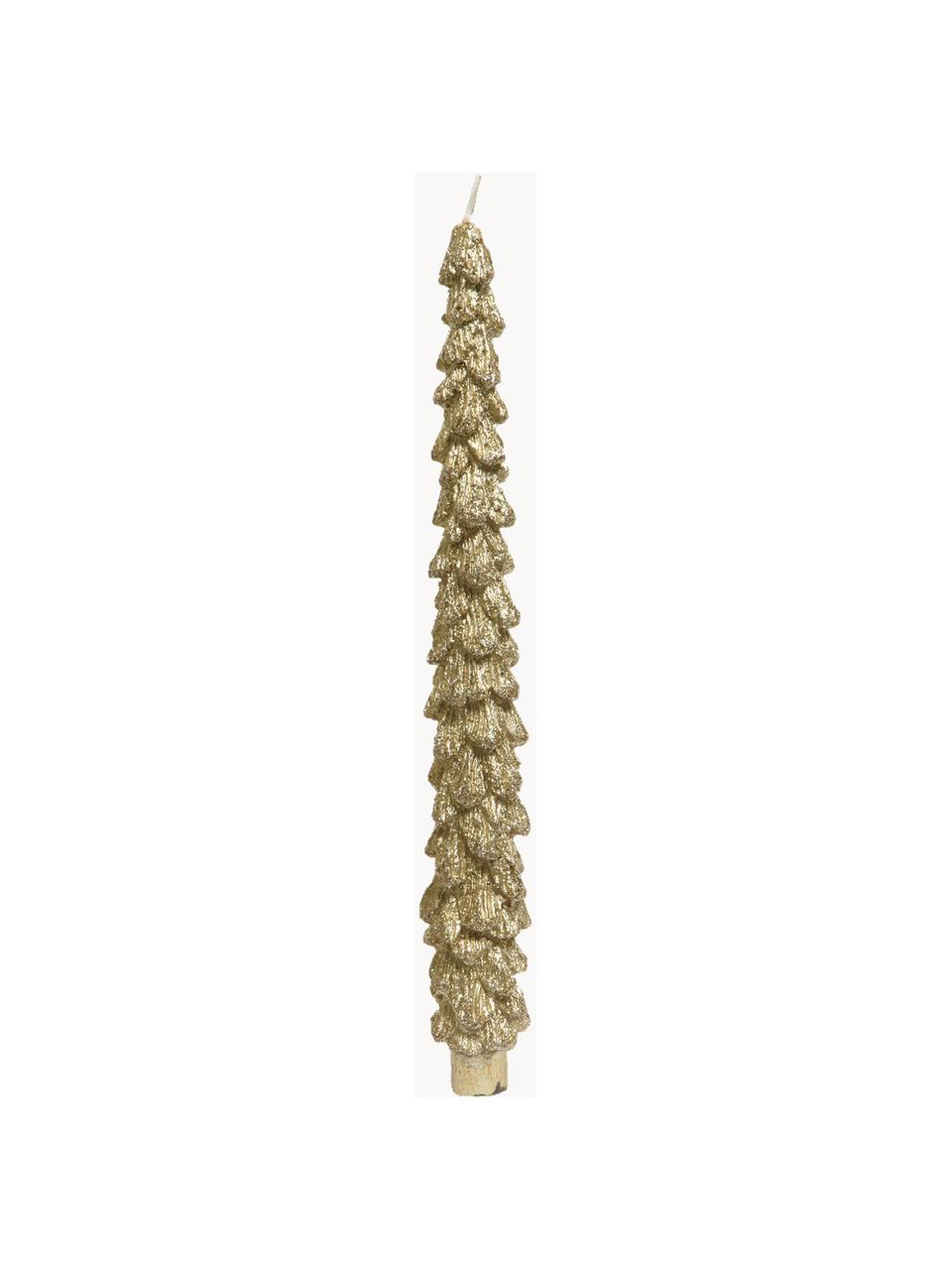 Velas en forma de pino Monica, 2 uds., Cera, Dorado, Ø 2 x Al 26 cm