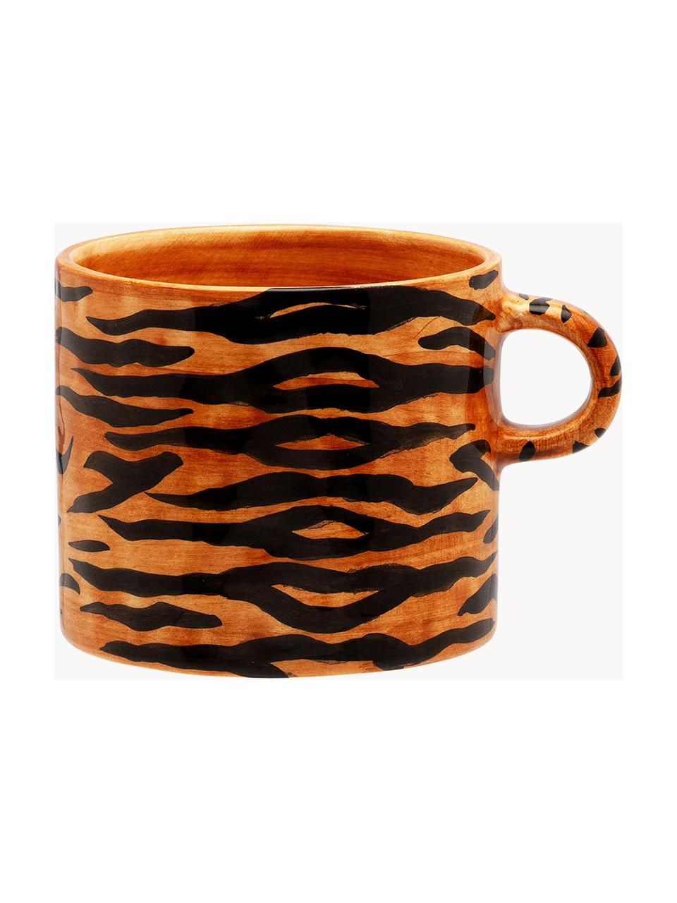 Handbeschilderde kopje Tiger, Keramiek, Lichtbruin, zwart, Ø 10 x H 9 cm, 500 ml