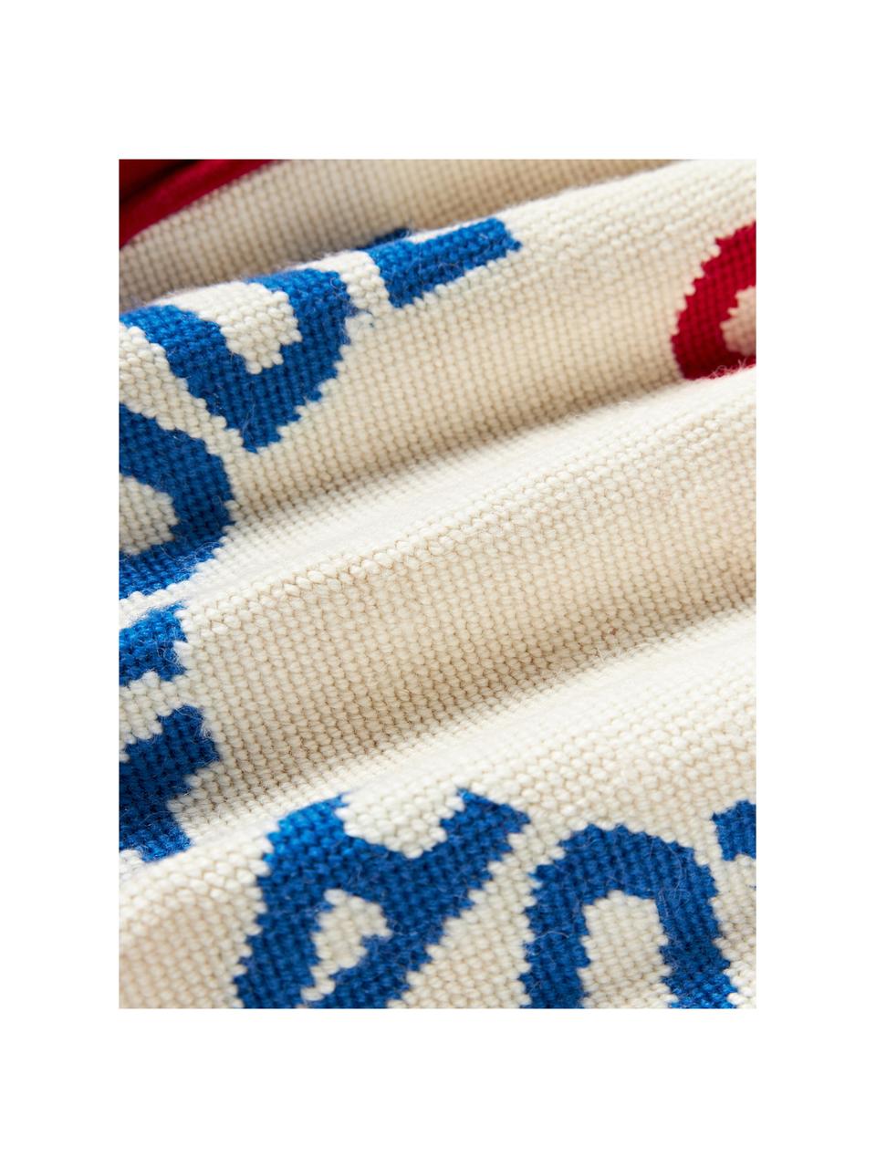 Cuscino decorativo in lana fatto a mano Quaalude, Retro: velluto, Bianco latte, blu, rosso, Ø 36 cm