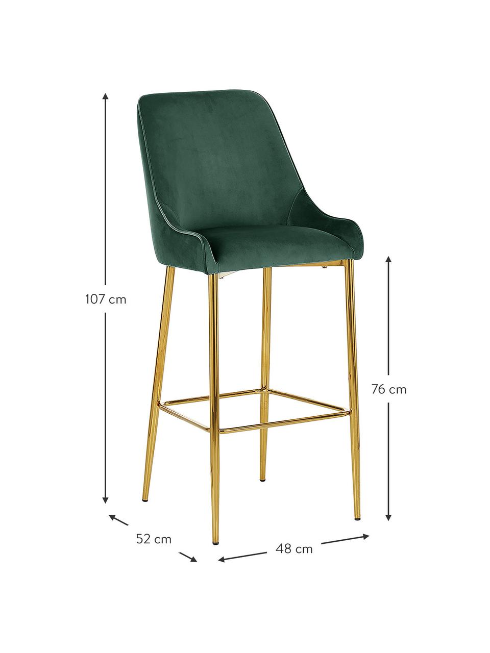 Zamatová barová stolička Ava, Zamatová tmavozelená, Š 48 x V 107 cm