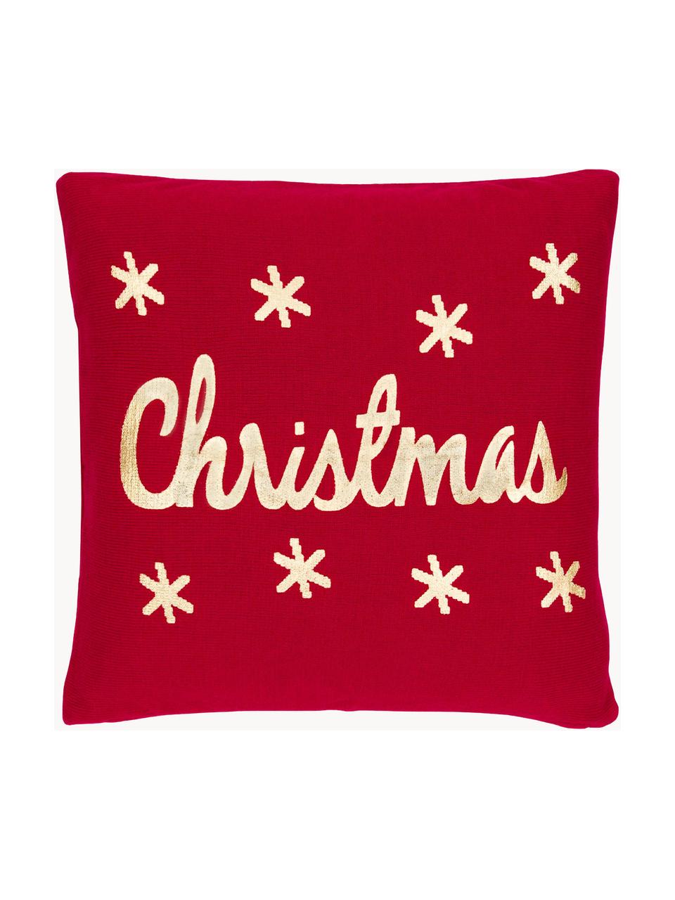 Pletený povlak na polštář Christmas, 100 % bavlna, Červená, zlatá, Š 40 cm, D 40 cm