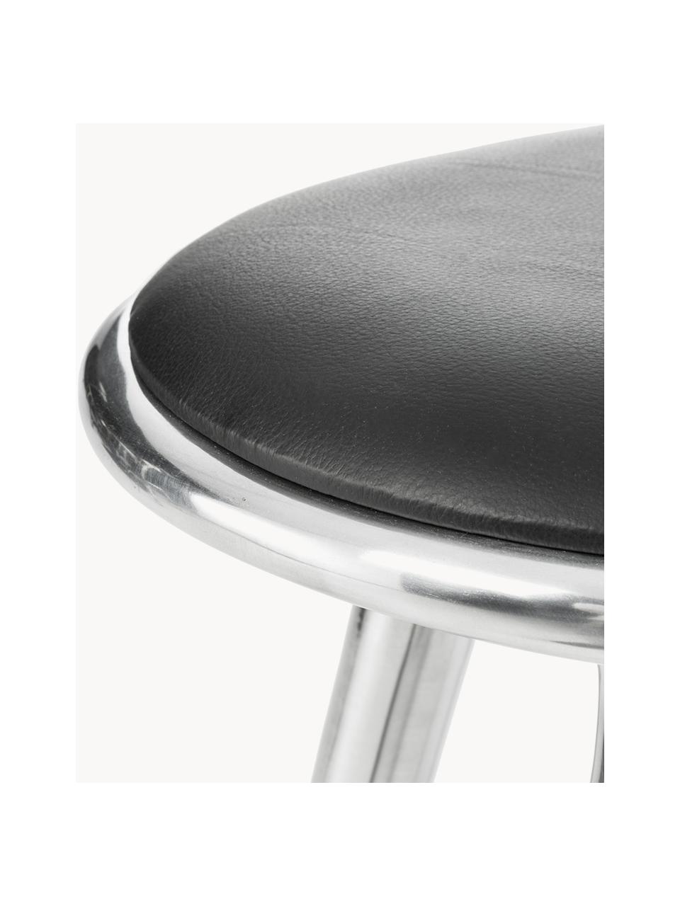 Barhocker High Stool aus Aluminium und Leder, Beine: Aluminium, beschichtet, Sitzfläche: Leder, Silberfarben, Leder Schwarz, B 45 x H 69 cm