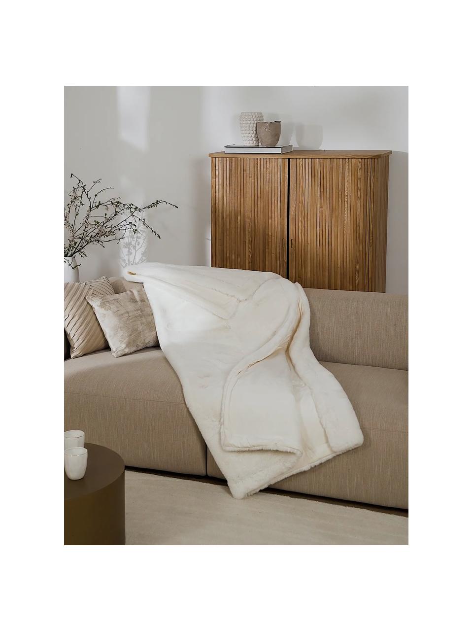 Kuscheldecke Mette aus Kunstfell, Vorderseite: 100% Polyester, Rückseite: 100% Polyester, Weiß, B 150 x L 200 cm