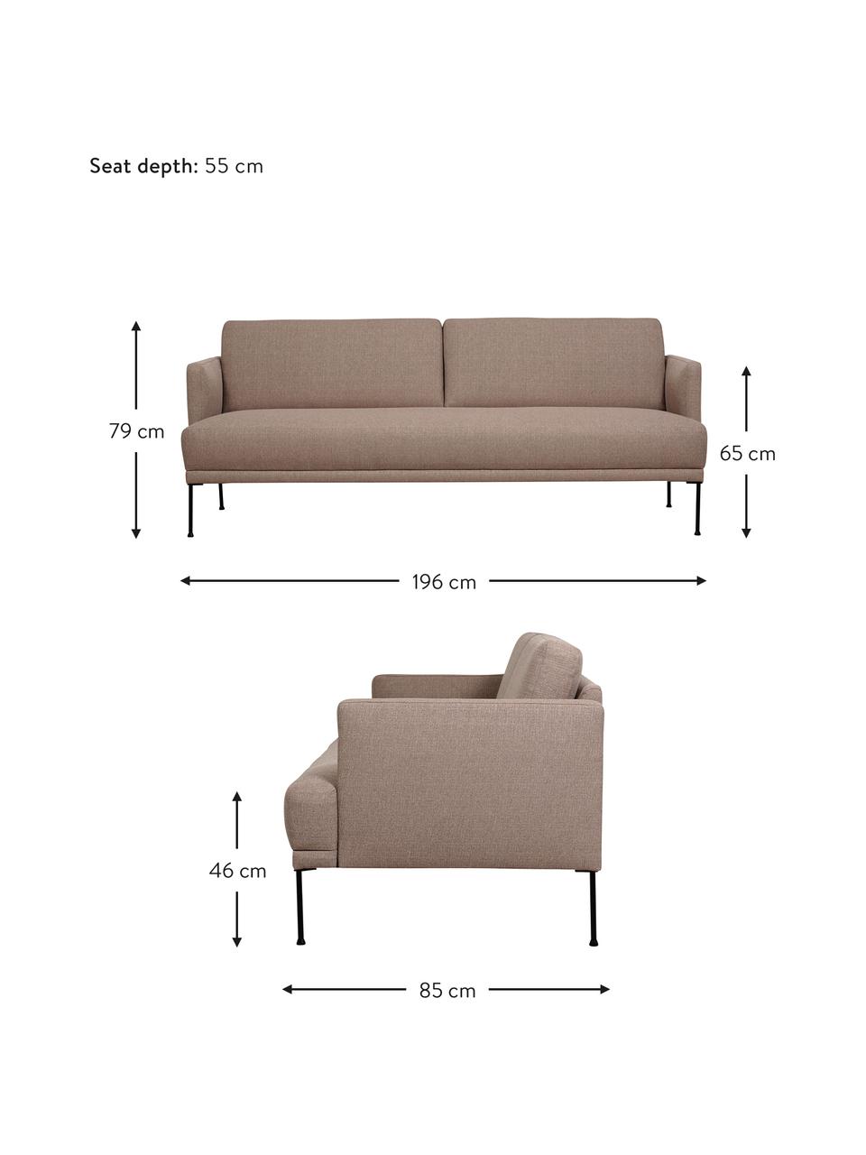 Sofá Fluente (3 plazas), Tapizado: 100% poliéster Alta resis, Estructura: madera de pino maciza, Patas: metal con pintura en polv, Tejido taupe, An 196 x F 85 cm