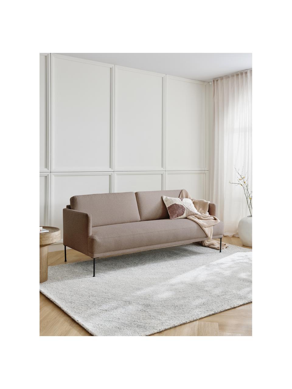 Bank Fluente (3-zits), Bekleding: 100% polyester, Frame: massief grenenhout, FSC-g, Poten: metaal, gepoedercoat, Geweven stof taupe, B 196 x D 85 cm