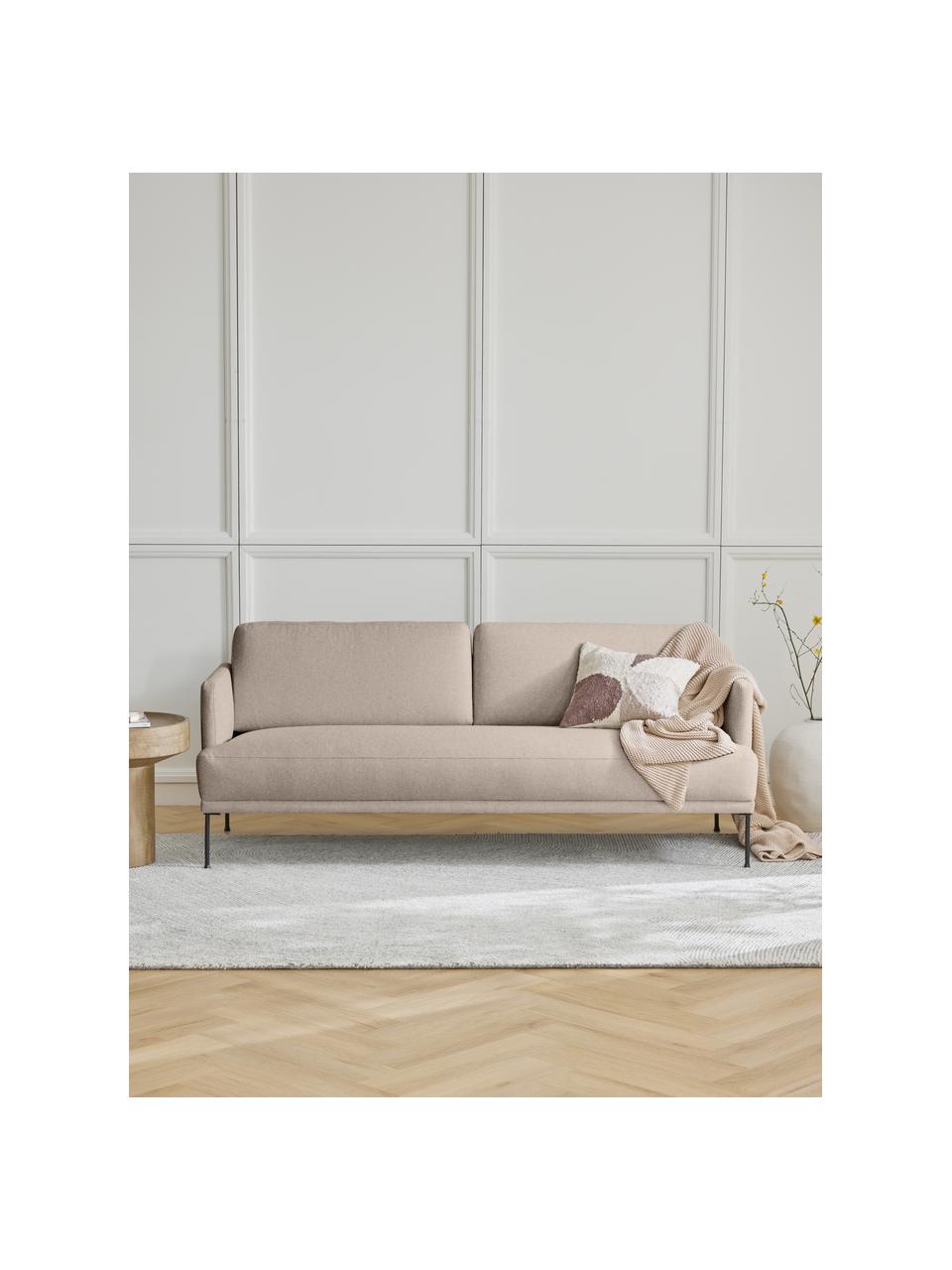 Sofa Fluente (3-osobowa), Tapicerka: 100% poliester Dzięki tka, Stelaż: lite drewno sosnowe, Nogi: metal malowany proszkowo , Beżowa tkanina, S 196 x G 85 cm