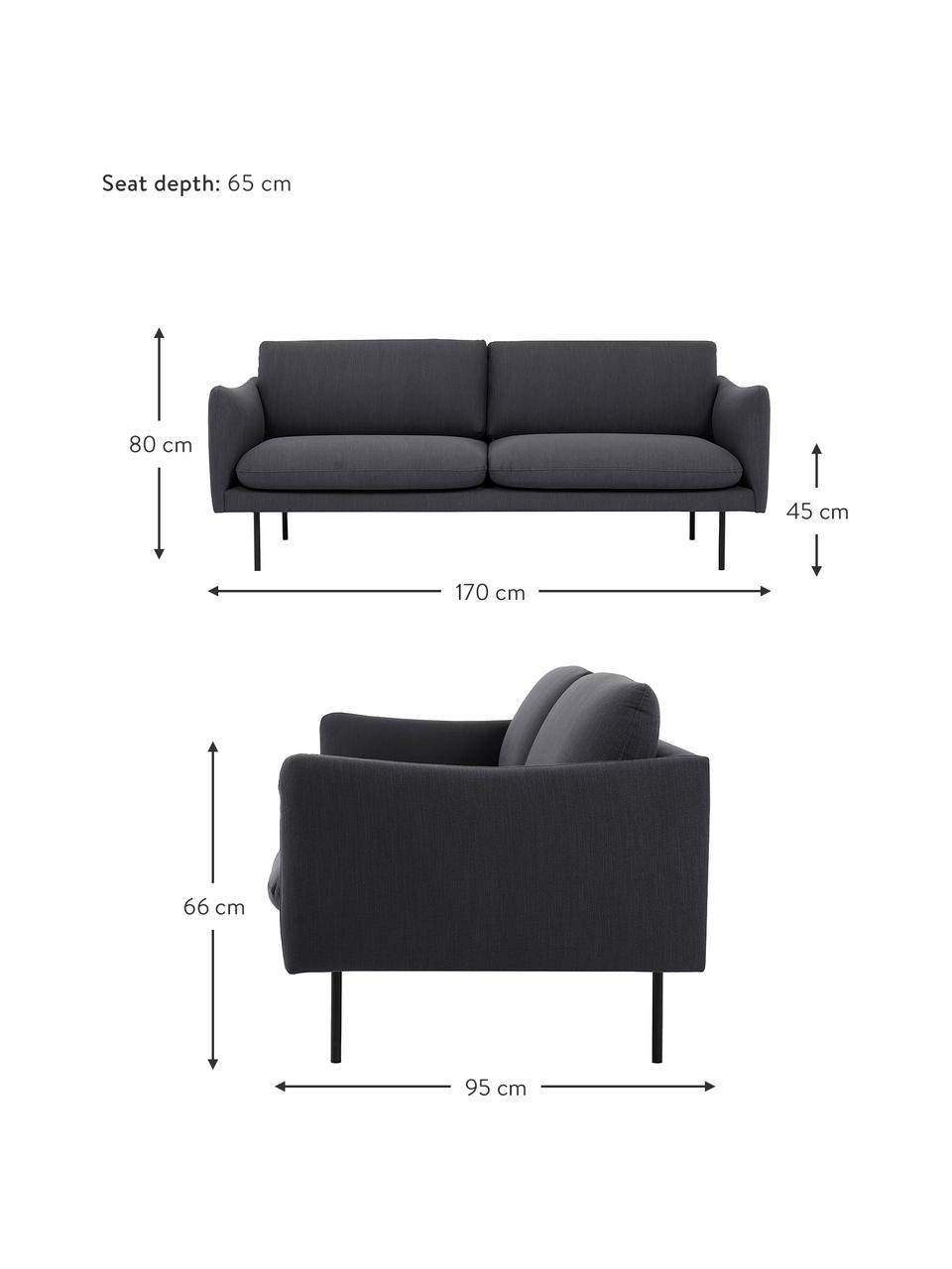 Sofá Moby (2 plazas), Tapizado: poliéster Alta resistenci, Estructura: madera de pino maciza, Patas: metal, Tejido gris oscuro, An 170 x F 95 cm