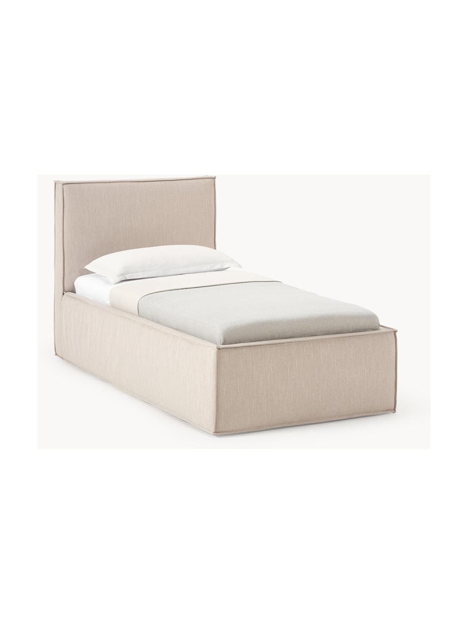 Cama individual Dream, con espacio de almacenamiento, Tapizado: poliéster (borreguillo) A, Estructura: madera de pino maciza y m, Tejido beige, An 90 x L 200 cm