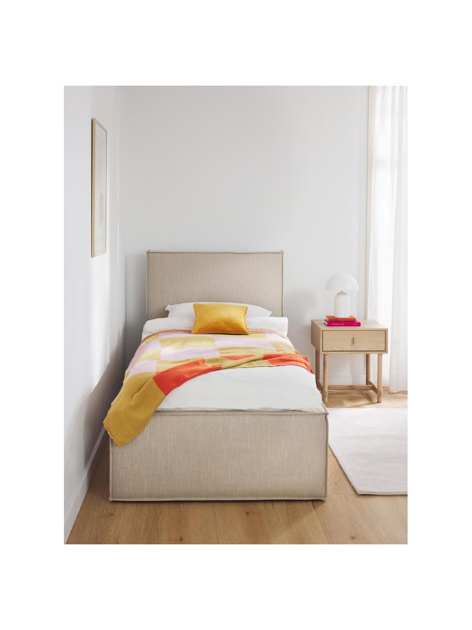 Einzelbett Dream mit Stauraum, Bezug: Polyester (Strukturstoff), Korpus: Massives Kiefernholz, Pla, Webstoff Beige, B 90 x L 200 cm