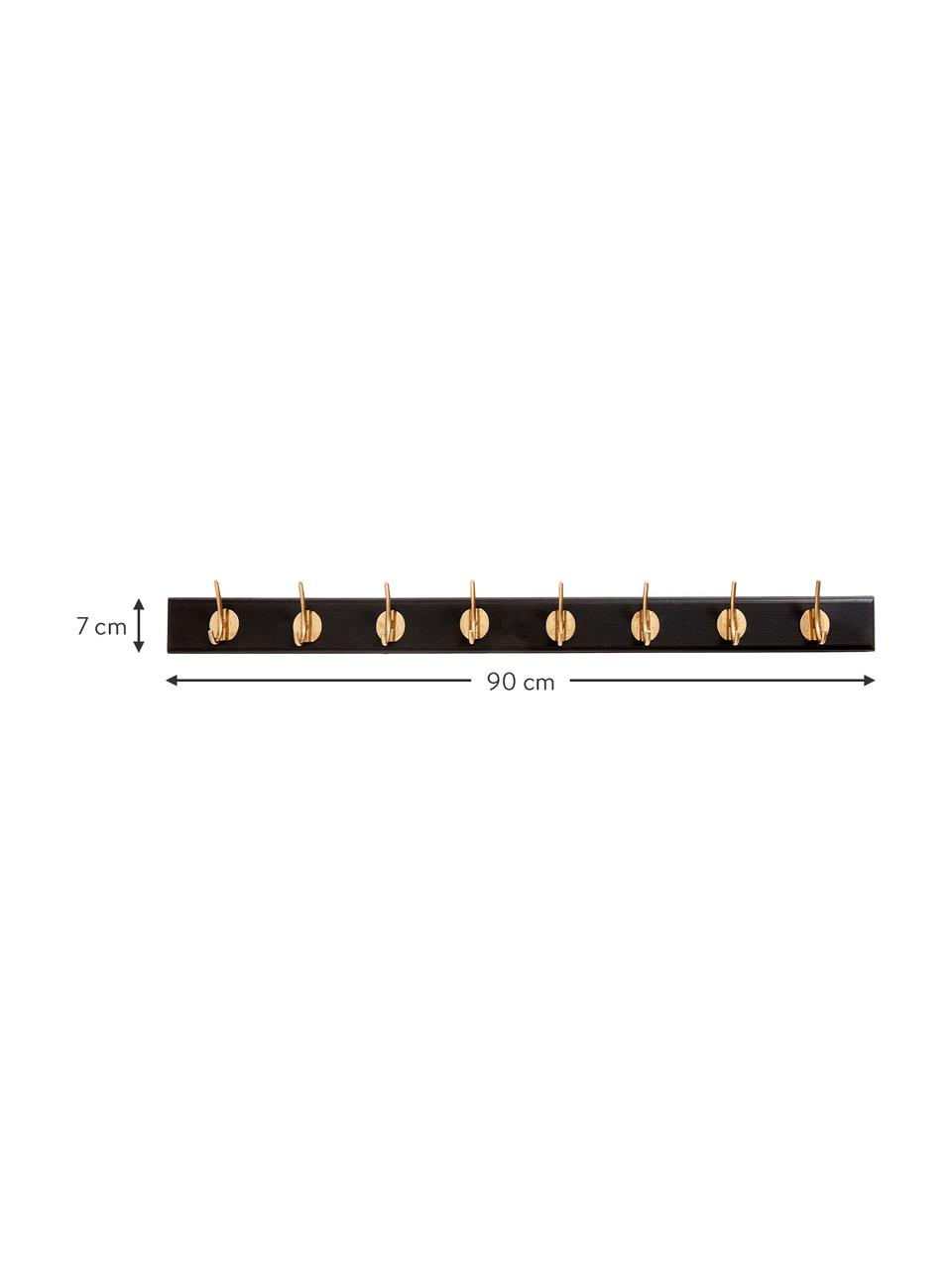 Perchero de pared de madera Edgy, 8 ganchos, Barra: tablero de fibras de dens, Negro, dorado, An 90 x Al 7 cm