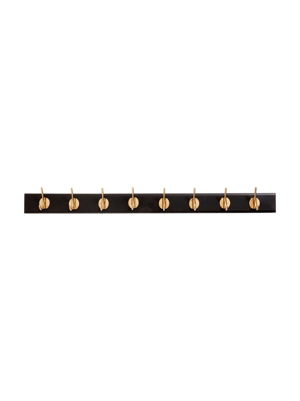 Appendiabiti in legno con 8 ganci Edgy, Asta: pannello di fibra a media, Nero, dorato, Larg. 90 x Alt. 7 cm
