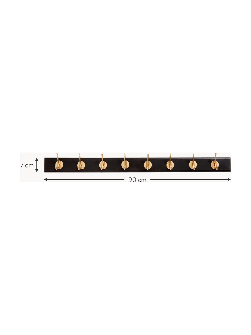 Garderobenleiste Edgy aus Holz, Leiste: Mitteldichte Holzfaserpla, Haken: Messing, Schwarz, Messing, B 90 cm