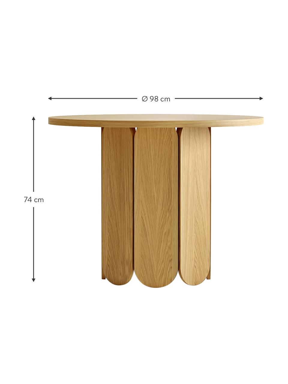 Table ronde placage en bois de chêne Soft, Ø 98 cm, MDF (panneau en fibres de bois à densité moyenne) avec placage en bois de chêne, certifié FSC®, Bois clair, Ø 98 x haut. 74 cm