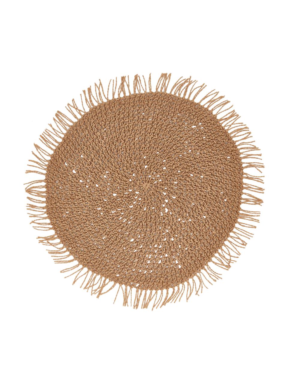Ronde placemats Tressine uit papiervezels, 6 stuks, Geweven papiervezels, Beige, Ø 38 cm