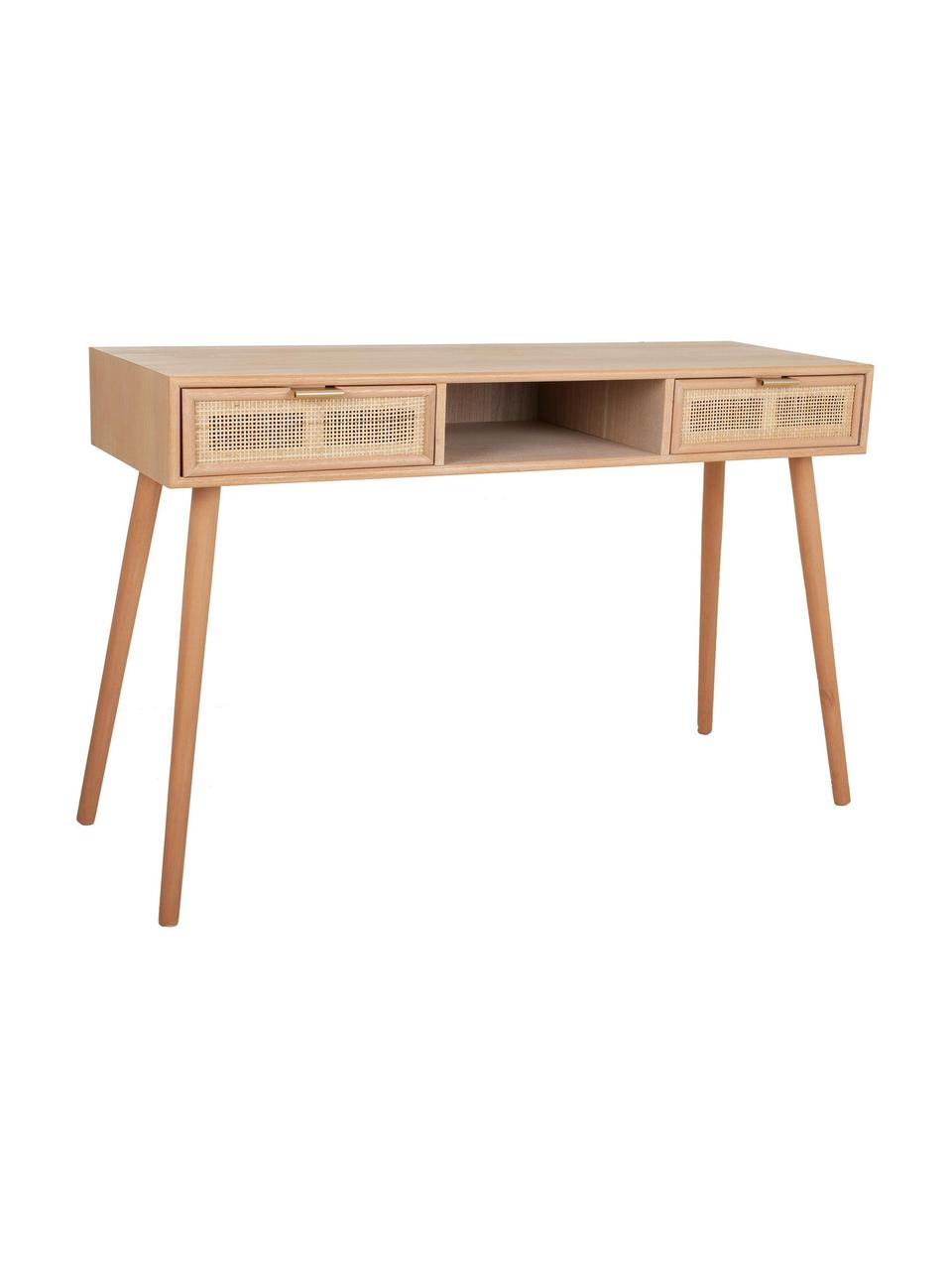 Bureau Cayetana van hout, Frame: gefineerd MDF, Handvatten: metaal, Poten: gelakt bamboehout, Bruin, hout, B 120 cm x H 76 cm
