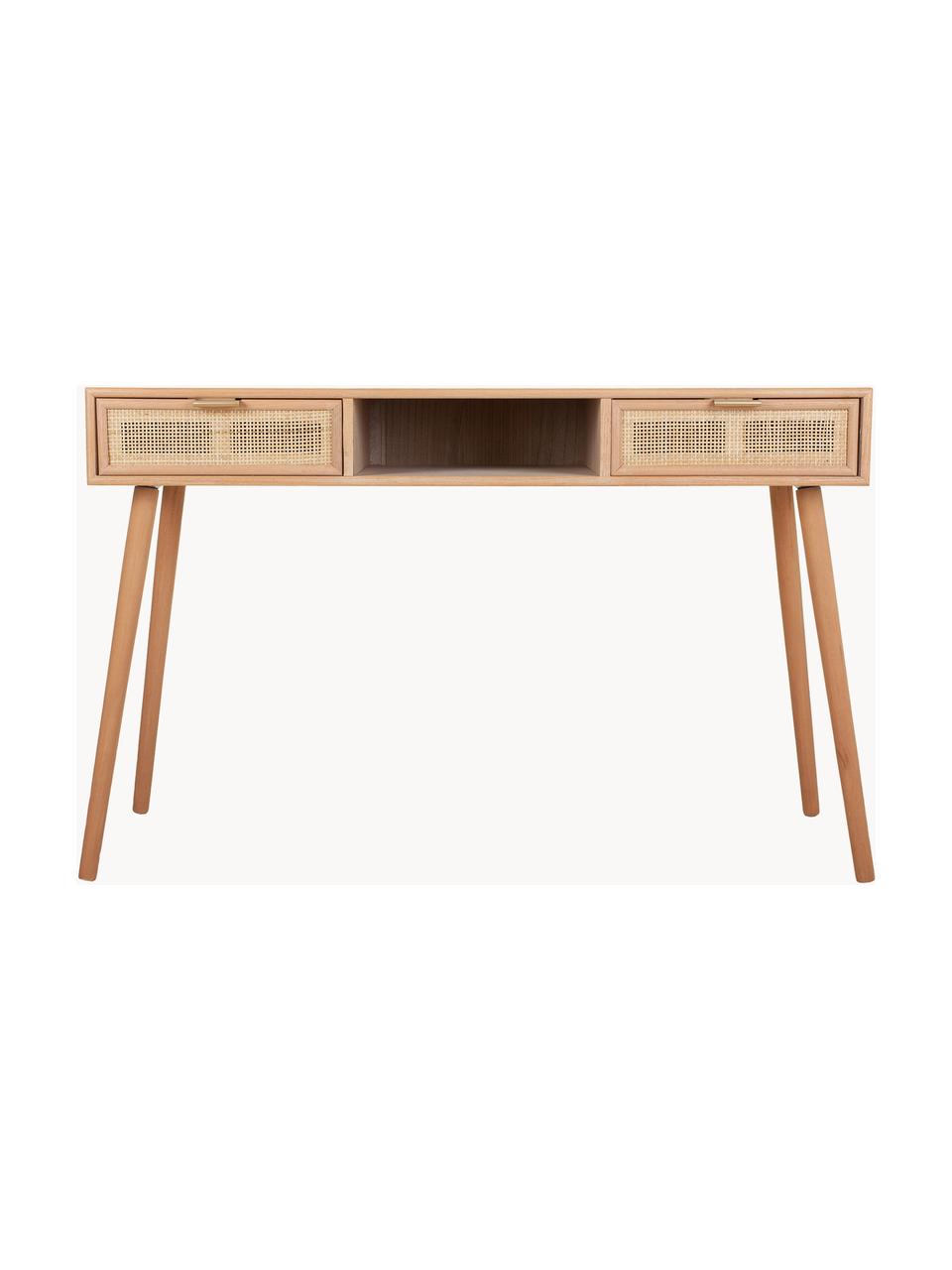 Bureau Cayetana van hout, Frame: gefineerd MDF, Handvatten: metaal, Poten: gelakt bamboehout, Bruin, hout, B 120 cm x H 76 cm