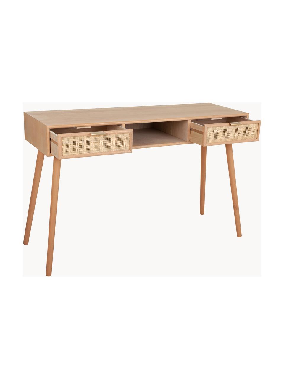 Bureau Cayetana van hout, Frame: gefineerd MDF, Handvatten: metaal, Poten: gelakt bamboehout, Bruin, hout, B 120 cm x H 76 cm