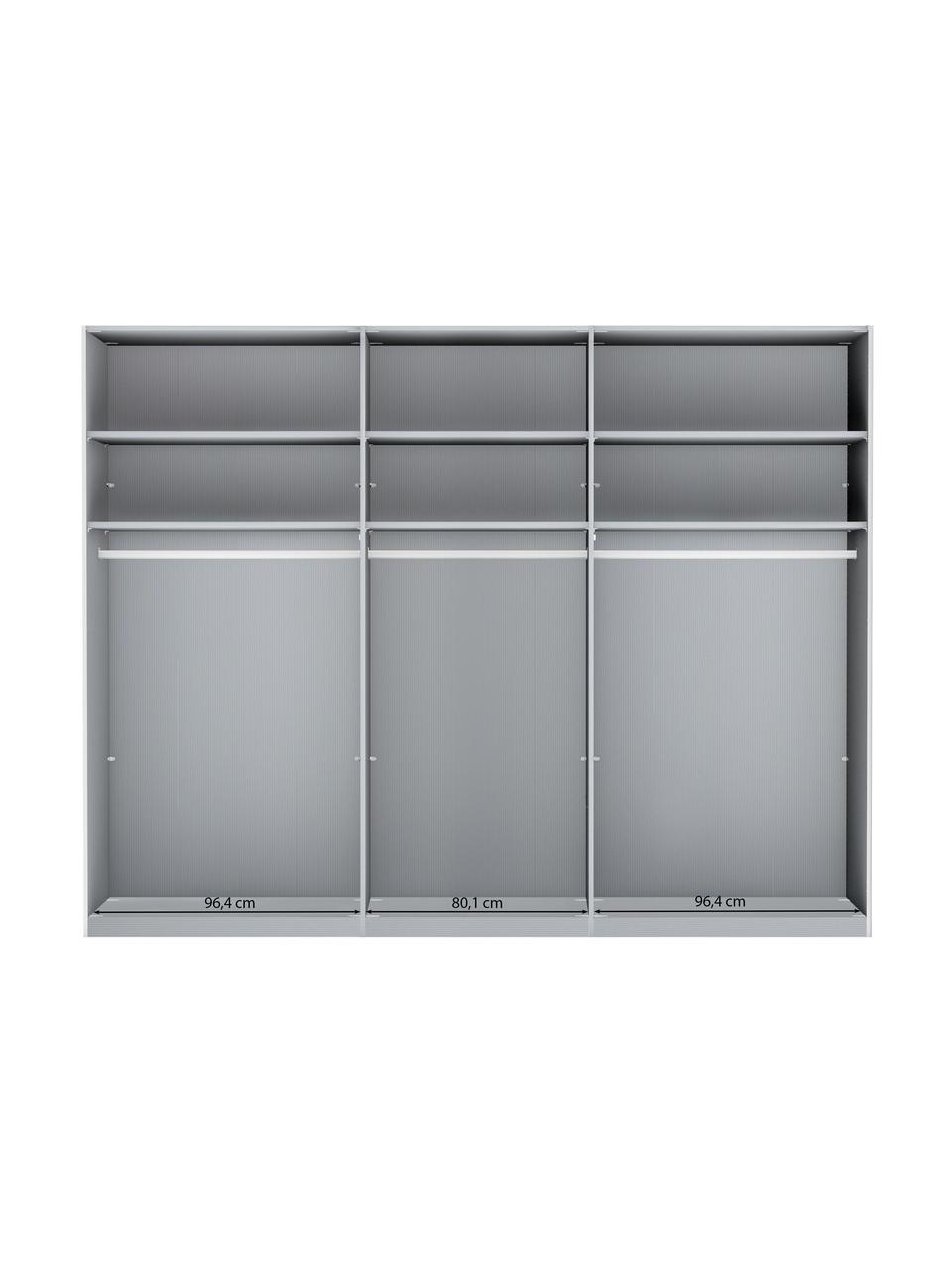 Schwebetürenschrank Monaco, 3-türig, Korpus: Holzwerkstoff, foliert, Leisten: Metall, beschichtet, Hellbeige, B 279 x H 217 cm
