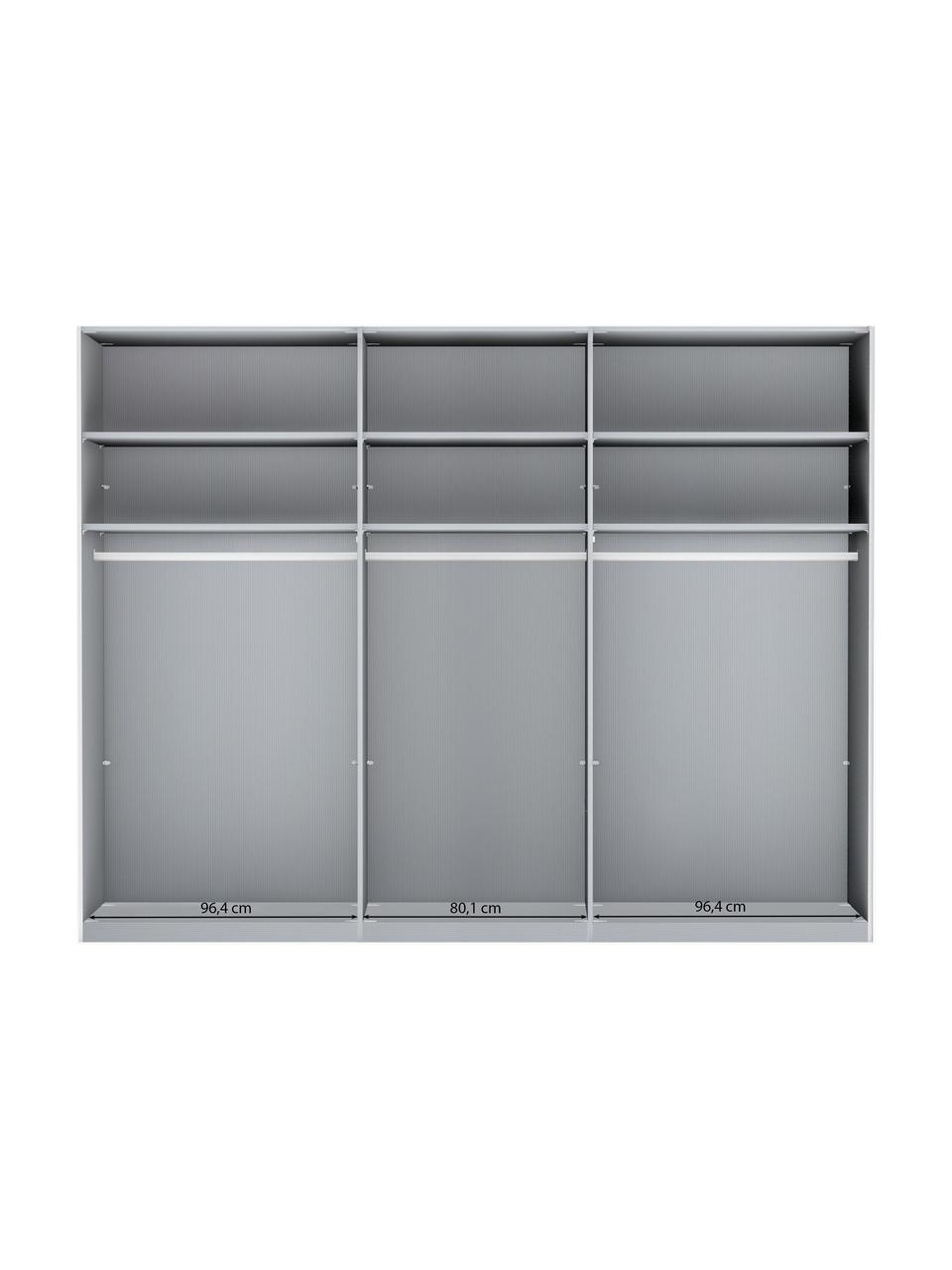 Schwebetürenschrank Monaco, 3-türig, Korpus: Holzwerkstoff, foliert, Leisten: Metall, beschichtet, Beige, B 279 x H 217 cm