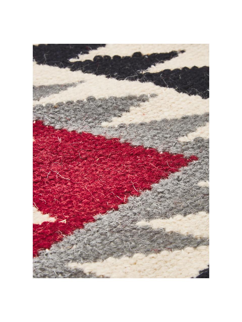 Kilim en laine tissé main Zohra Rose, Beige, gris, noir, rouge