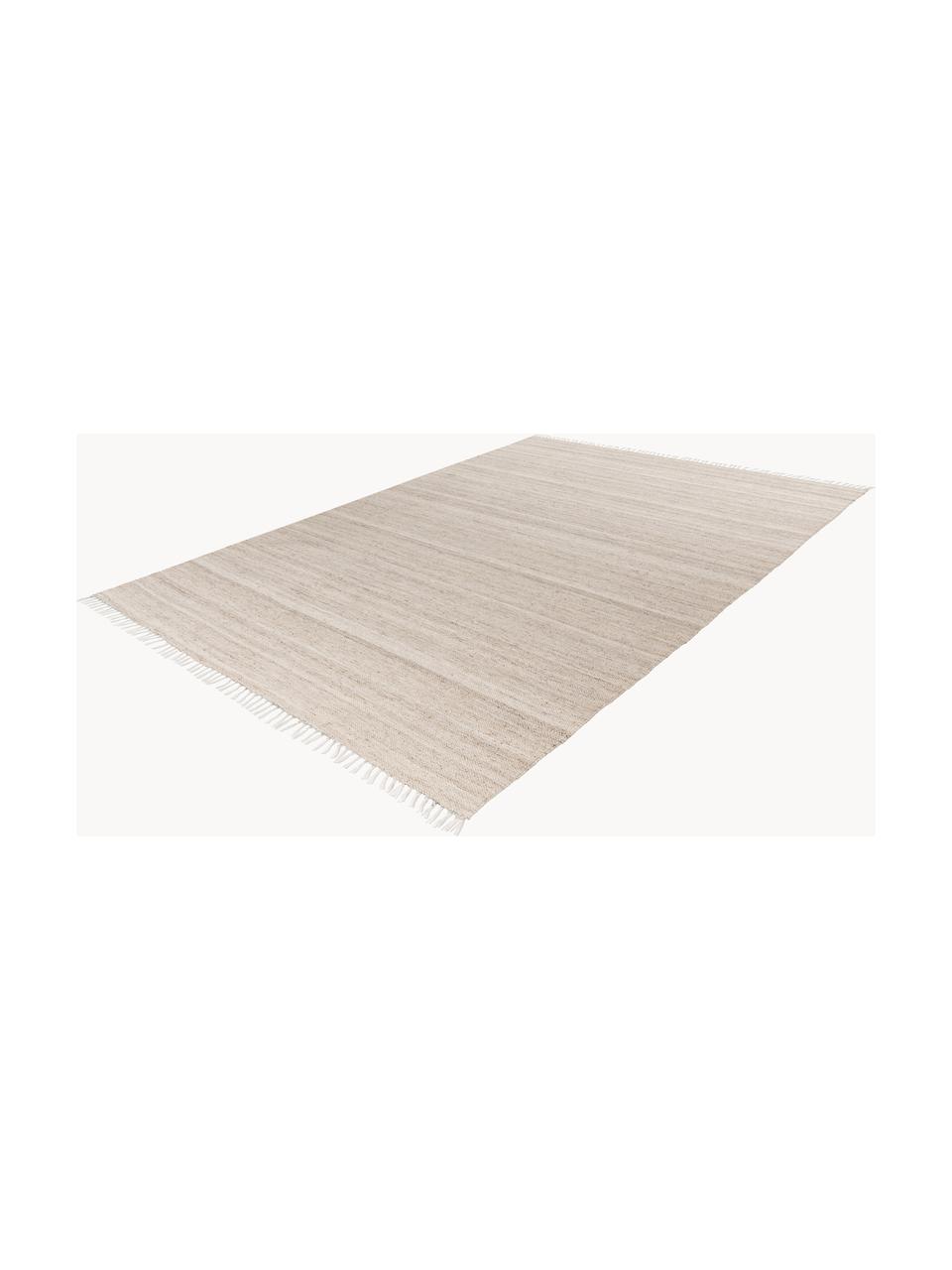 Handgewebter In- & Outdoor-Teppich Nador mit Fransen, 100 % Polyethylen, Hellbeige, B 80 x L 150 cm (Größe XS)