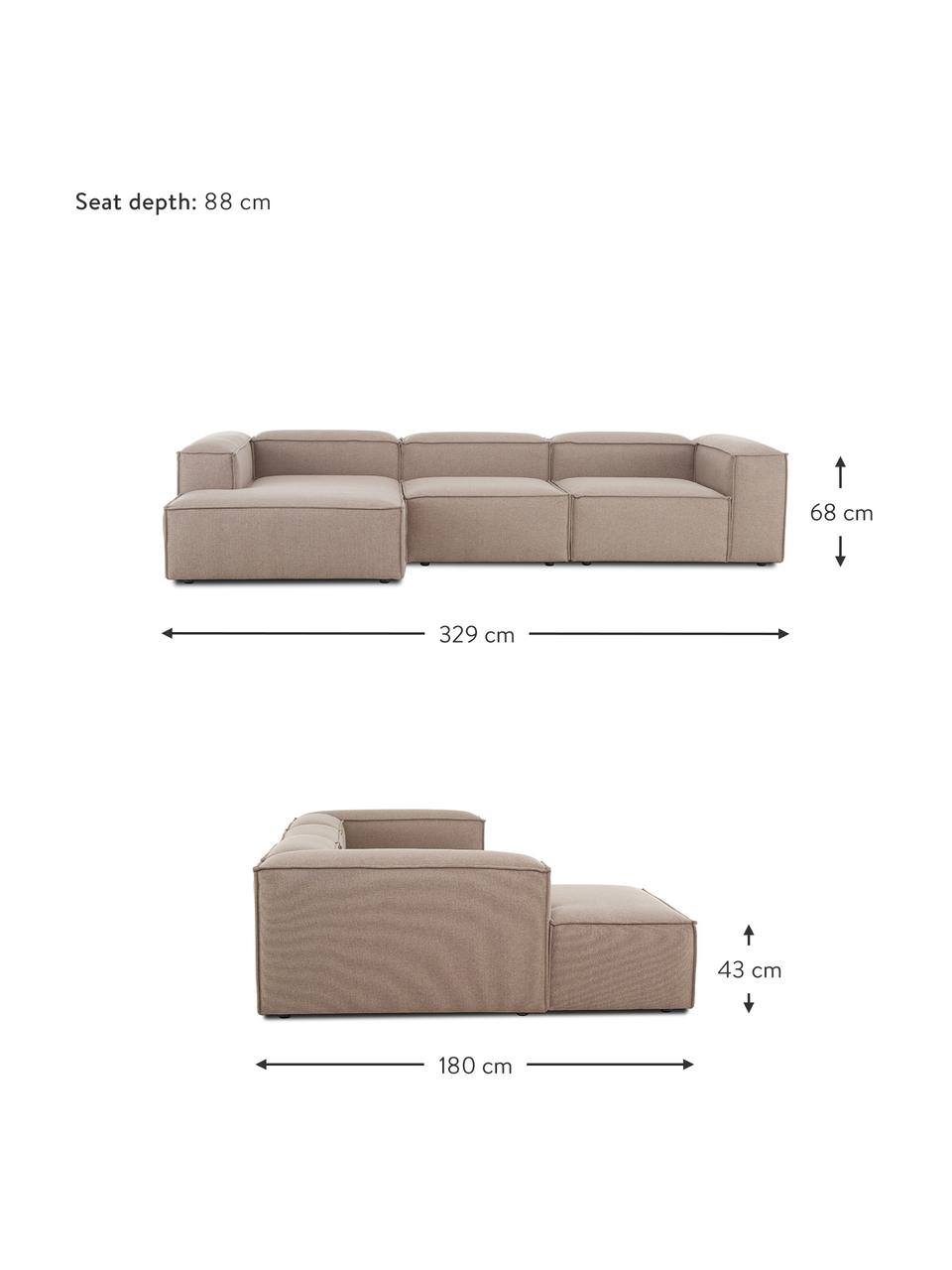 Sofá rinconera modular Lennon, Tapizado: 100% poliéster Alta resis, Estructura: madera contrachapada de p, Patas: plástico, Tejido gris pardo, An 327 x F 180 cm, chaise longue izquierda
